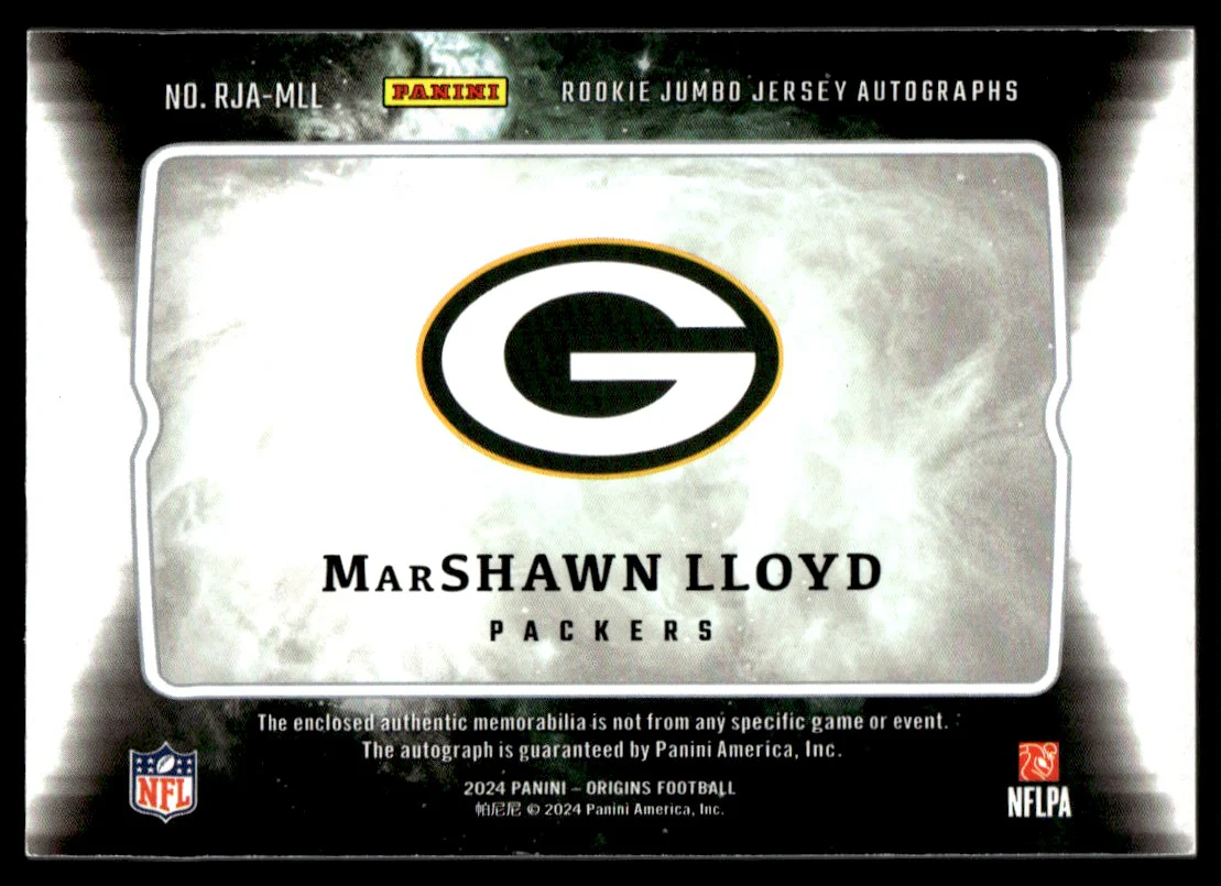 2024 Panini Origins Blue MarShawn Lloyd #RJA-MLL RC Patch Auto /49 - Image 2