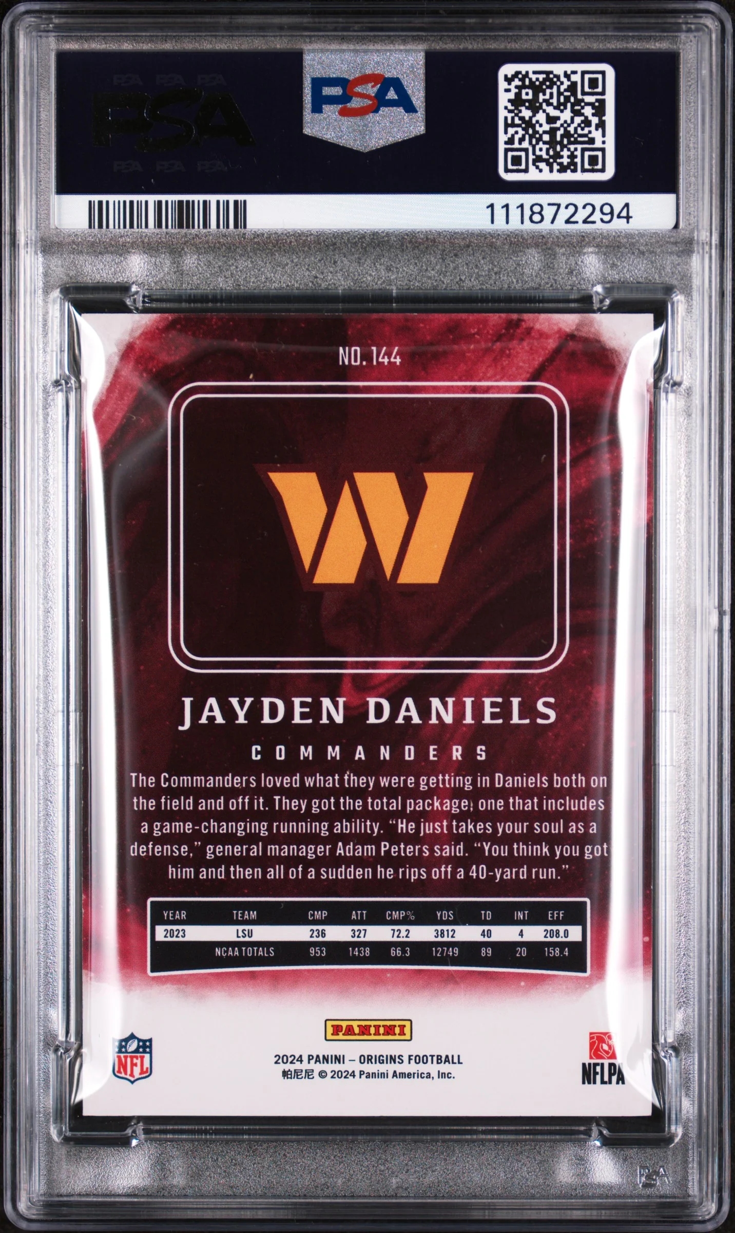 2024 Panini Origins Jayden Daniels #144 PSA 10 - Image 2
