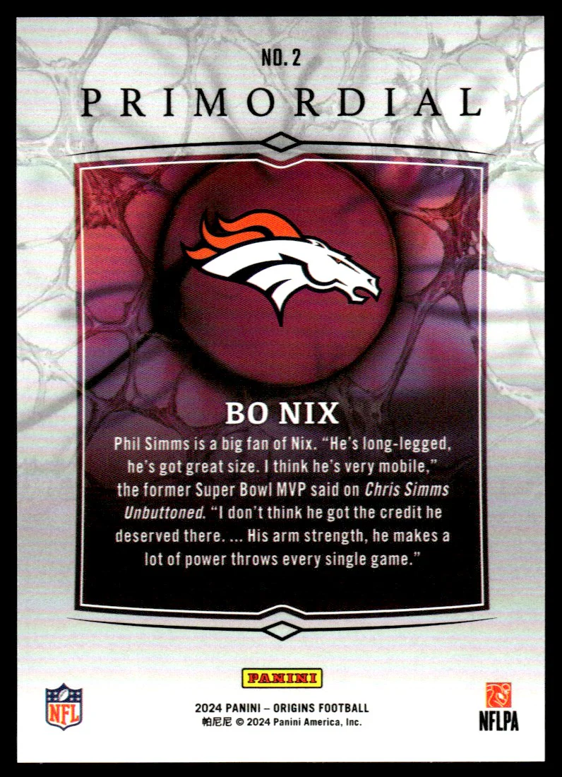 2024 Panini Origins NO.2 Bo Nix Primordial Rookie Denver Broncos - Image 2