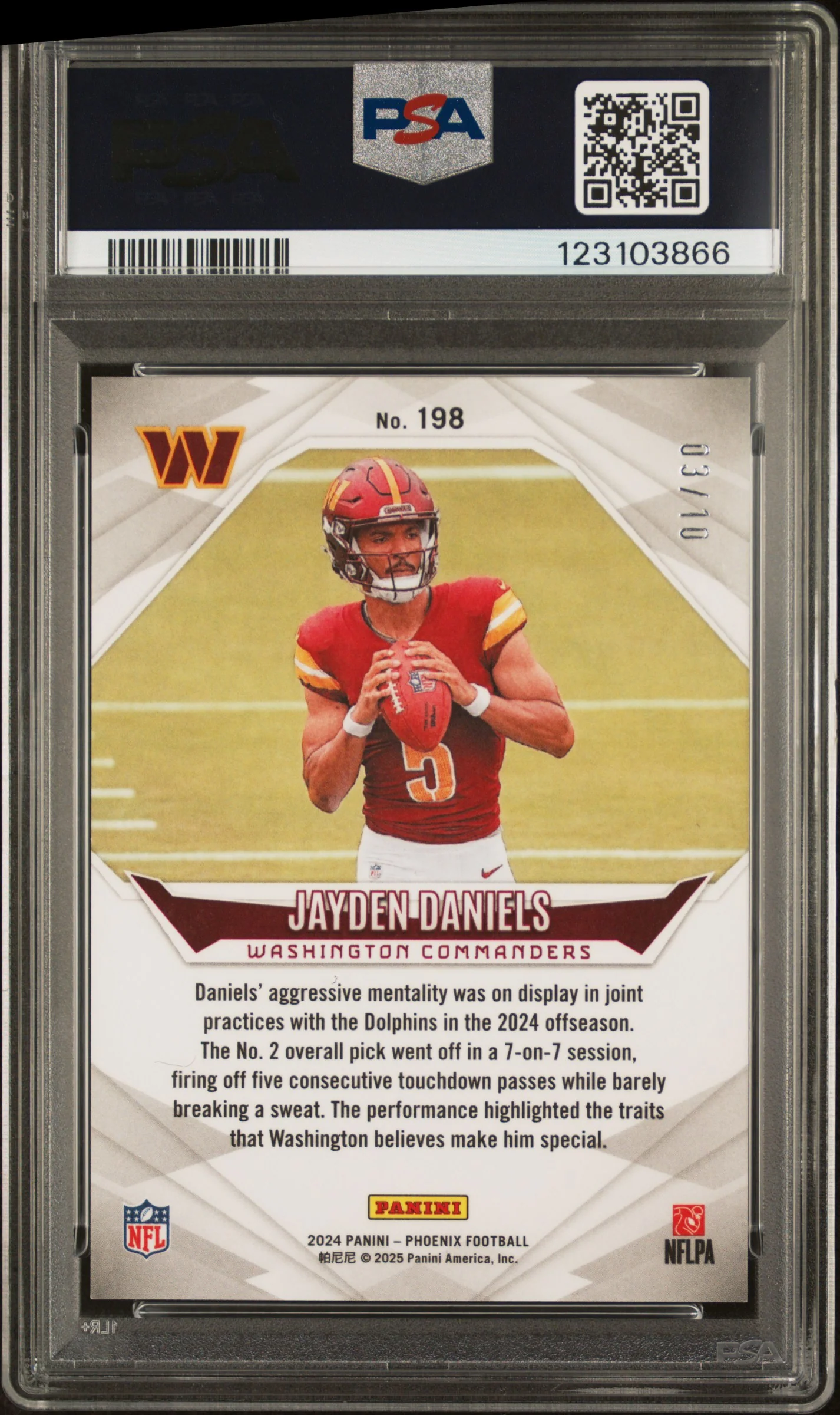 2024 Panini Phoenix Gold Hyper Jayden Daniels #198 /10 PSA 9 - Image 2