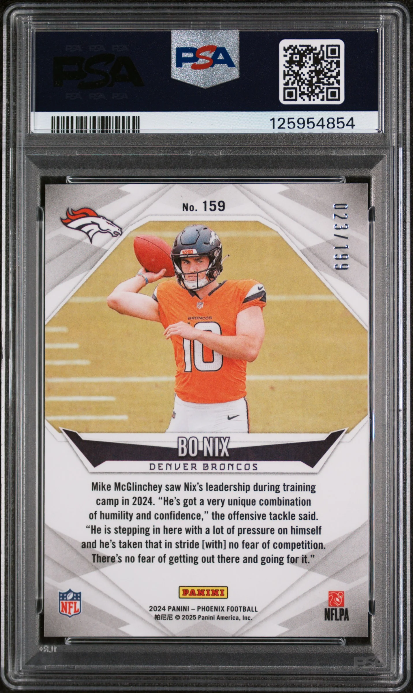 2024 Panini Phoenix Green Fade Bo Nix #159 /199 PSA 8 - Image 2