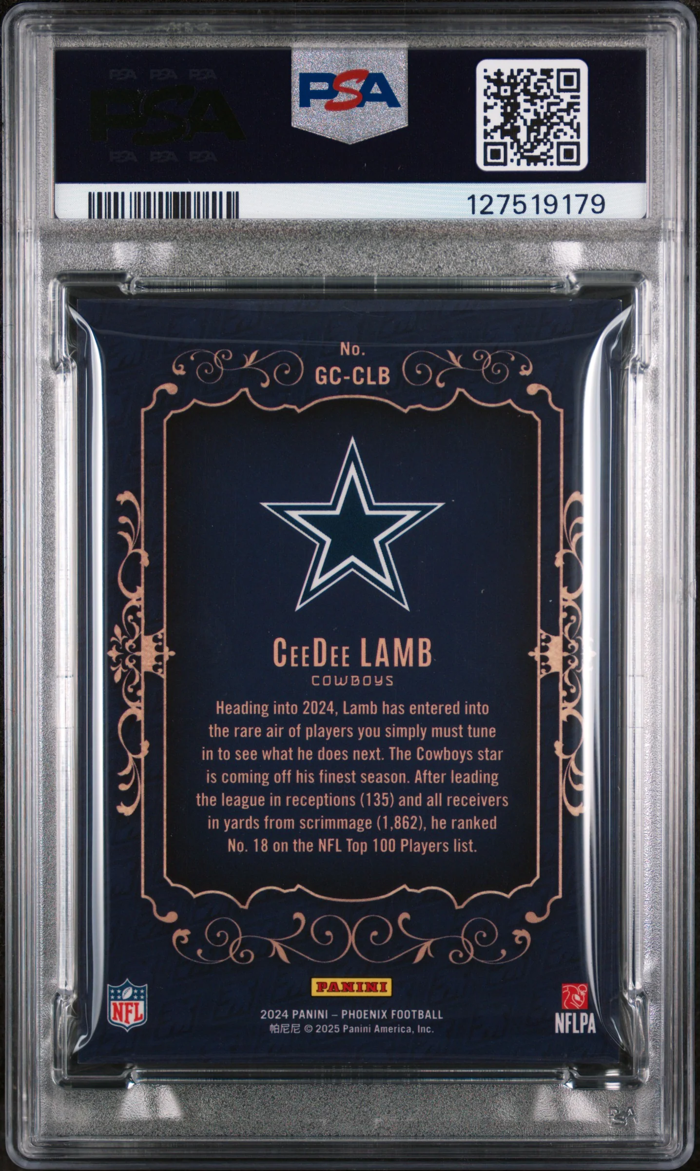 2024 Panini Phoenix Gridiron Crowns Ceedee Lamb #GCCLB PSA 9 - Image 2