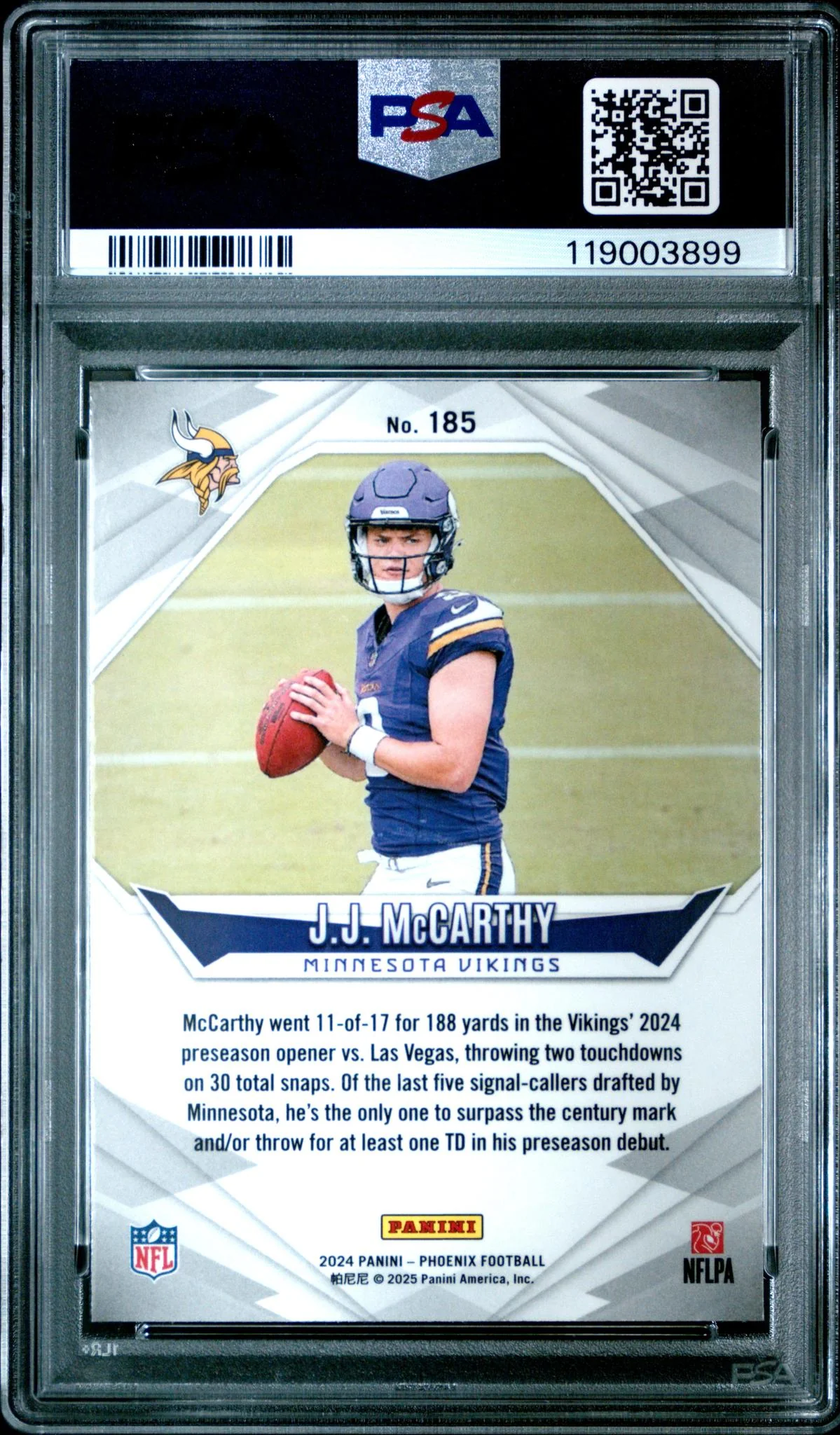 2024 Panini Phoenix JJ Mccarthy #185 PSA 10 - Image 2