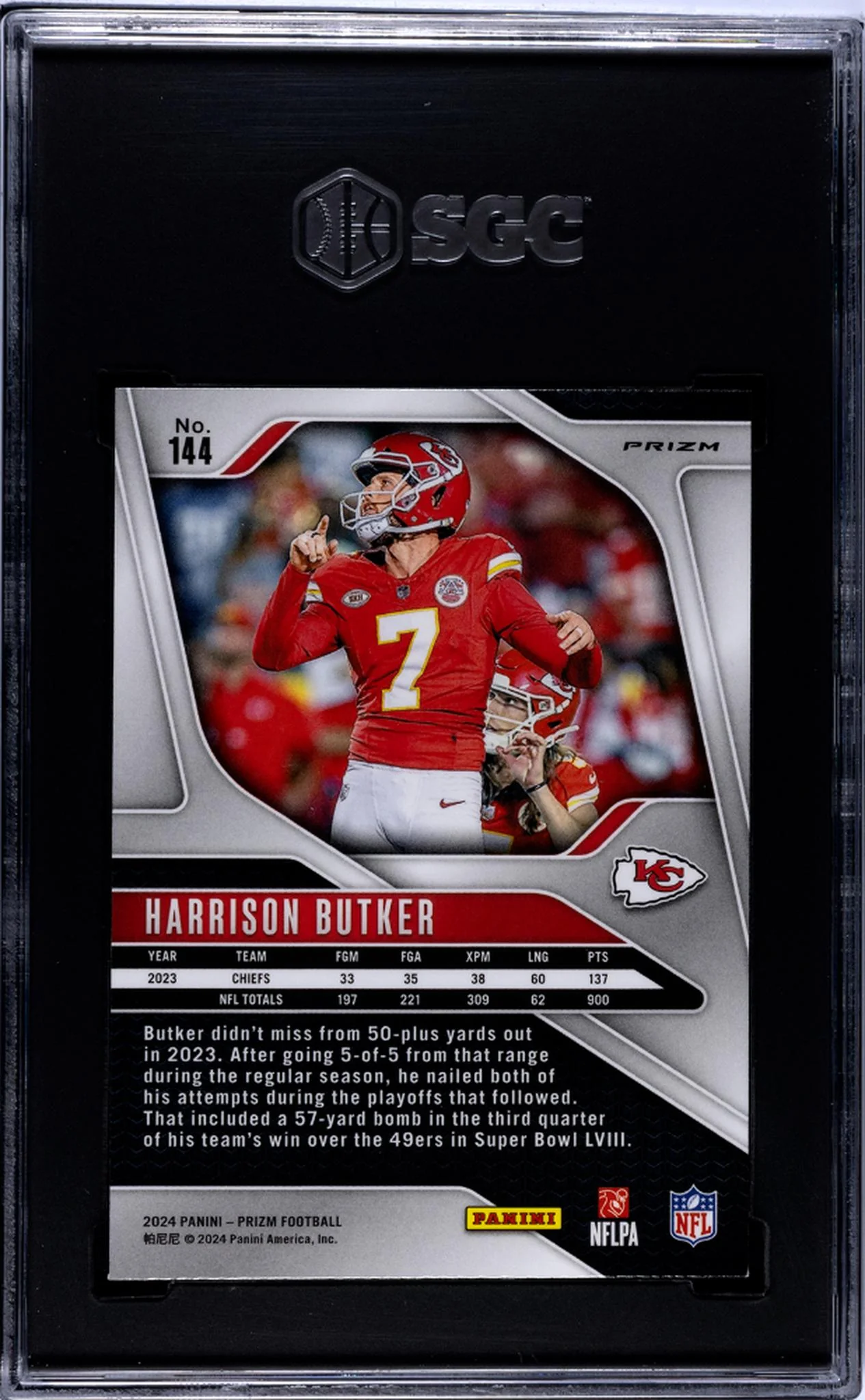 2024 Panini Prizm #144 Harrison Butker Black & White Chkr. Prizm SGC 10 - Image 2