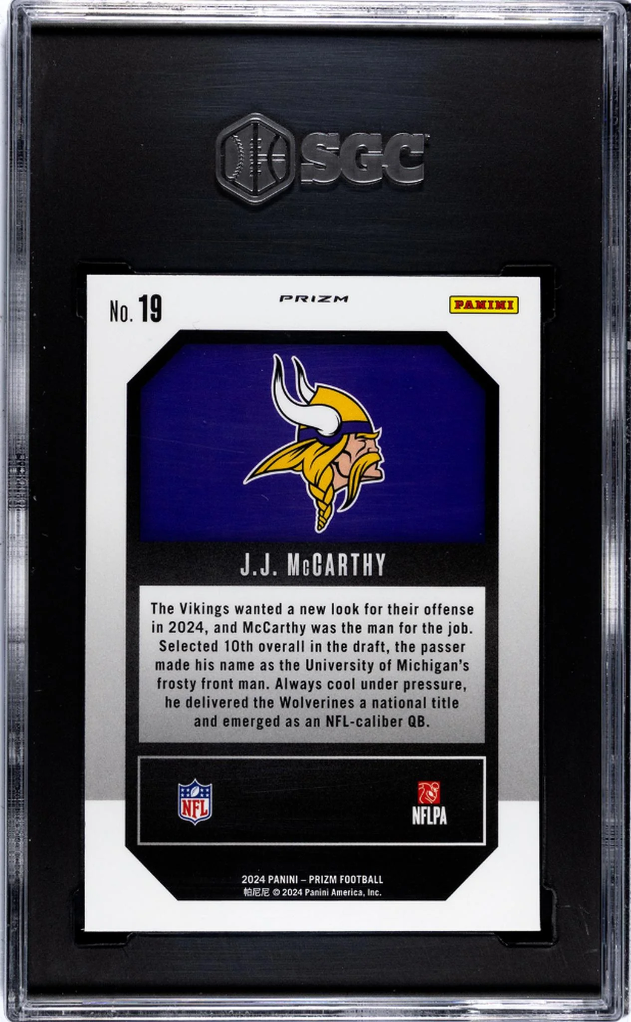 2024 Panini Prizm #19 Jj Mccarthy Emergent Green Ice Prizm SGC 9 - Image 2