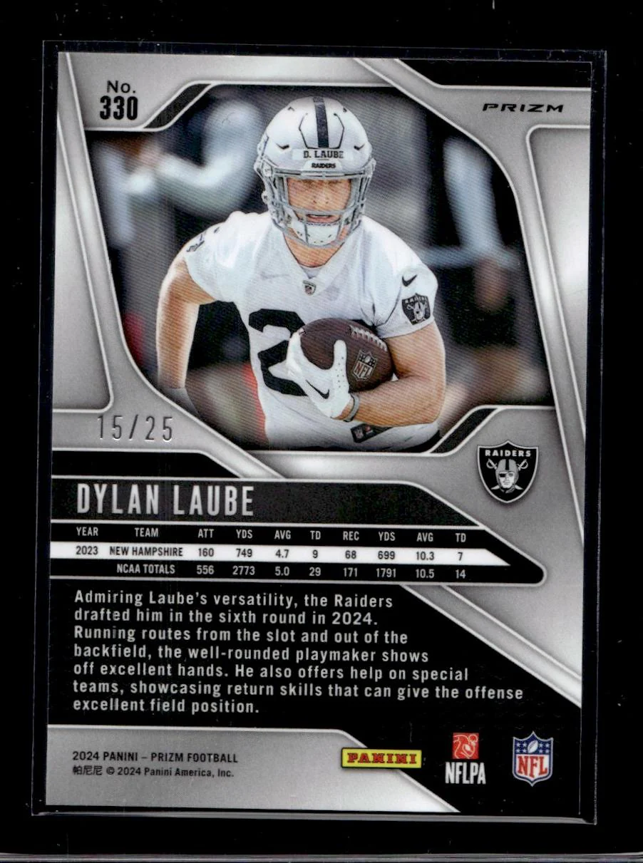 2024 Panini Prizm 330 Dylan Laube Blue Rookie /25 Las Vegas Raiders - Image 2
