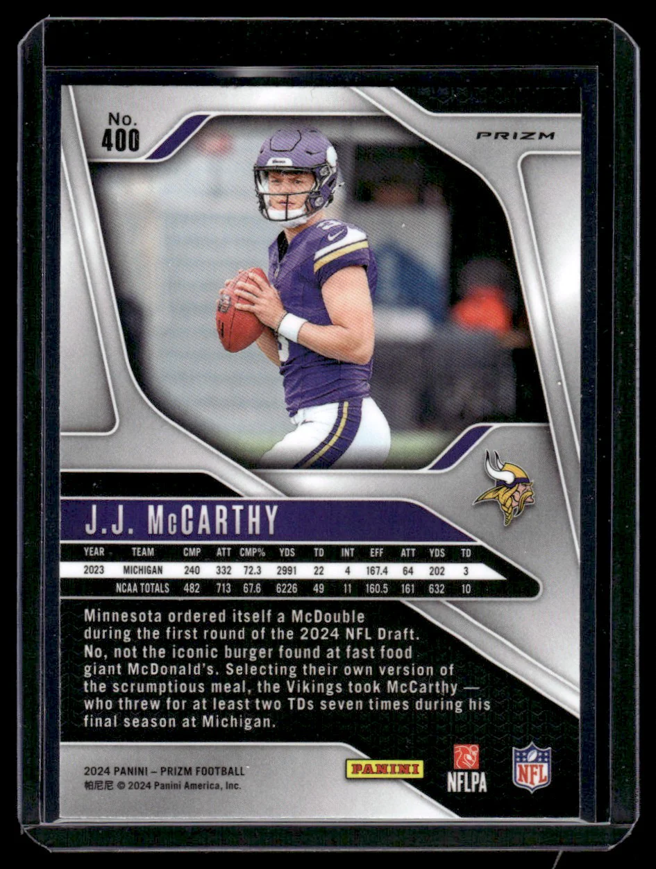 2024 Panini Prizm 400 J.J. McCarthy Rookie Minnesota Vikings - Image 2
