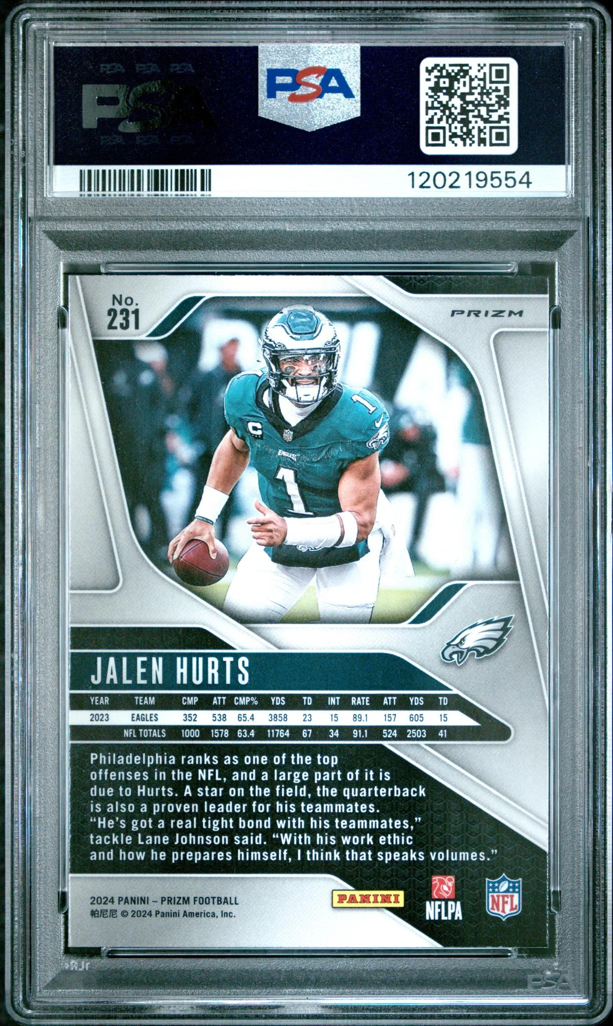 2024 Panini Prizm Black and White Checker Prizm Jalen Hurts #231 PSA 9 - Image 2
