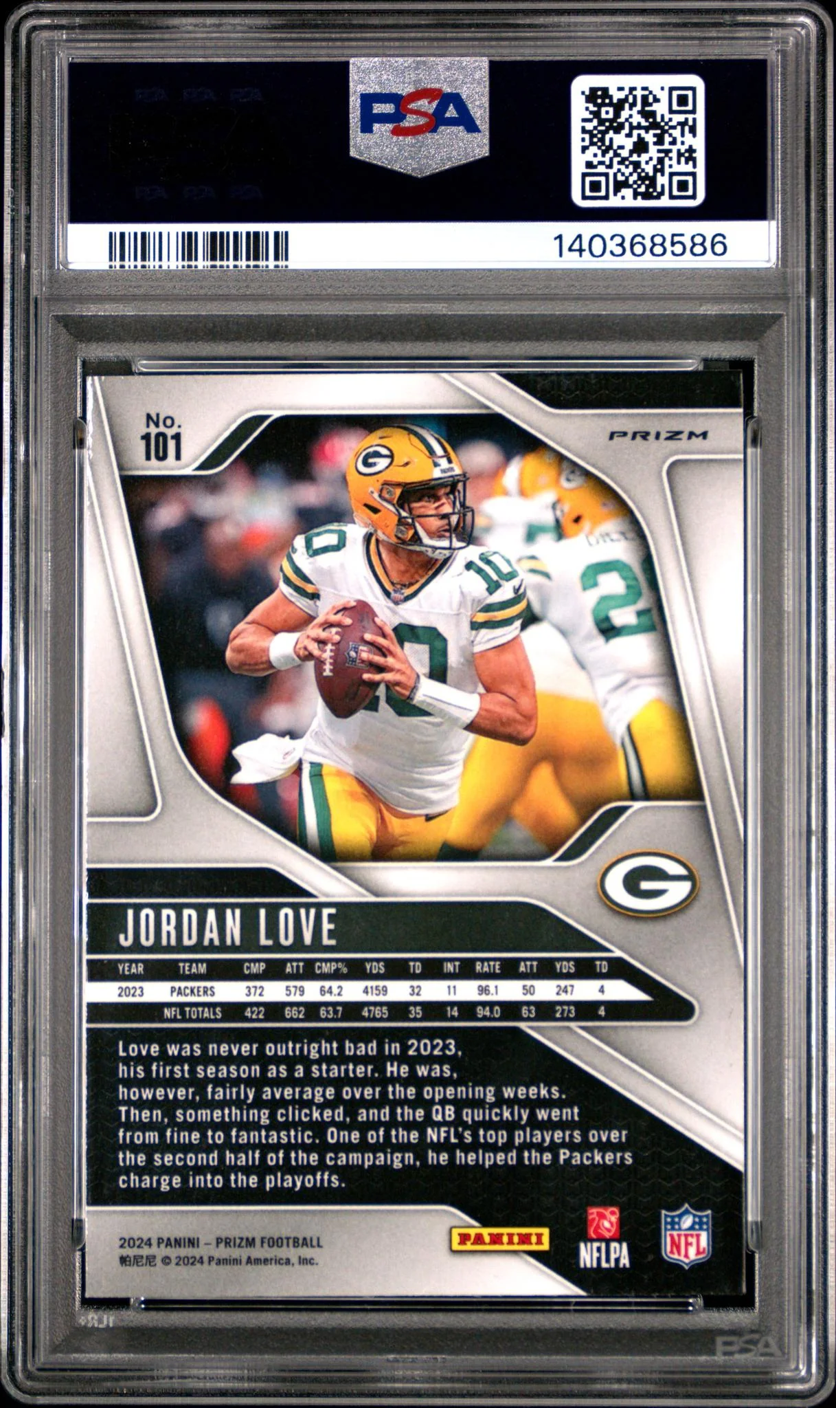 2024 Panini Prizm Black and White Checker Prizm Jordan Love #101 PSA 9 - Image 2