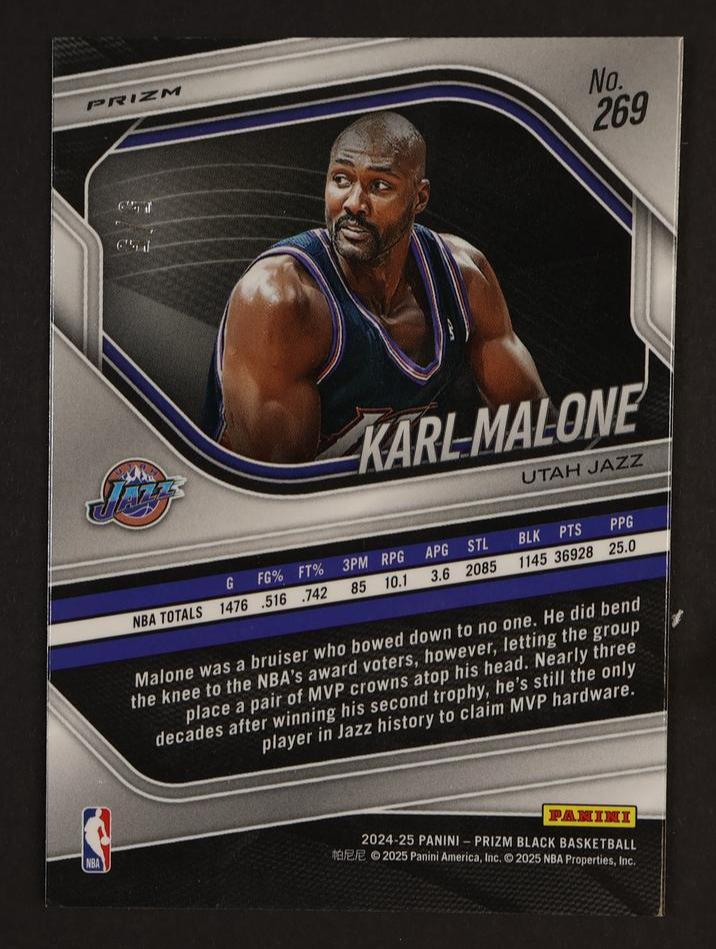 2024 Panini Prizm Black Karl Malone #269 /3 - Image 2