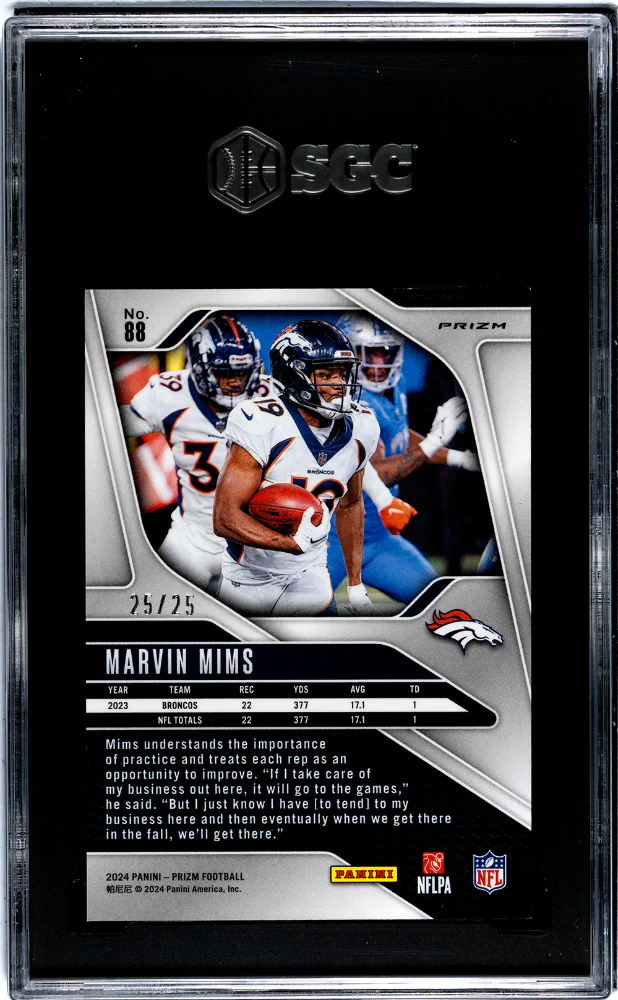 2024 Panini Prizm Blue Shimmer Prizm Marvin Mims #88 /25 SGC 10 - Image 2