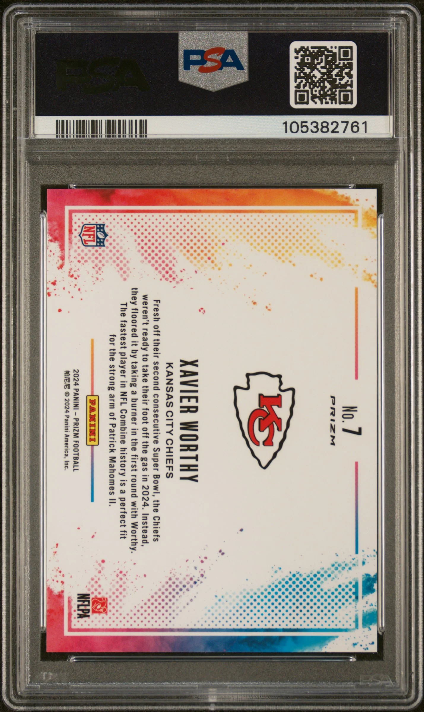 2024 Panini Prizm Color Blast Xavier Worthy #7 PSA 10 - Image 2