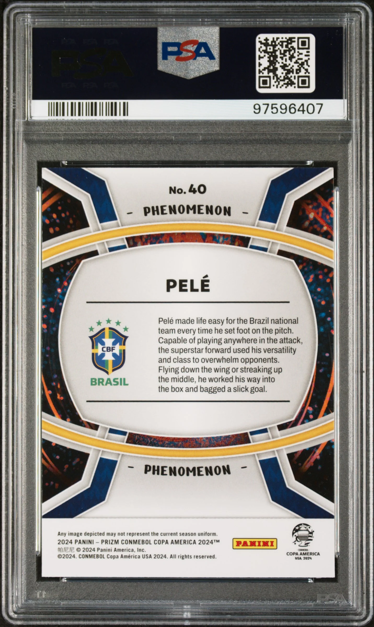 2024 Panini Prizm Conmebol Copa America Phenomenon Pele #40 PSA 10 - Image 2