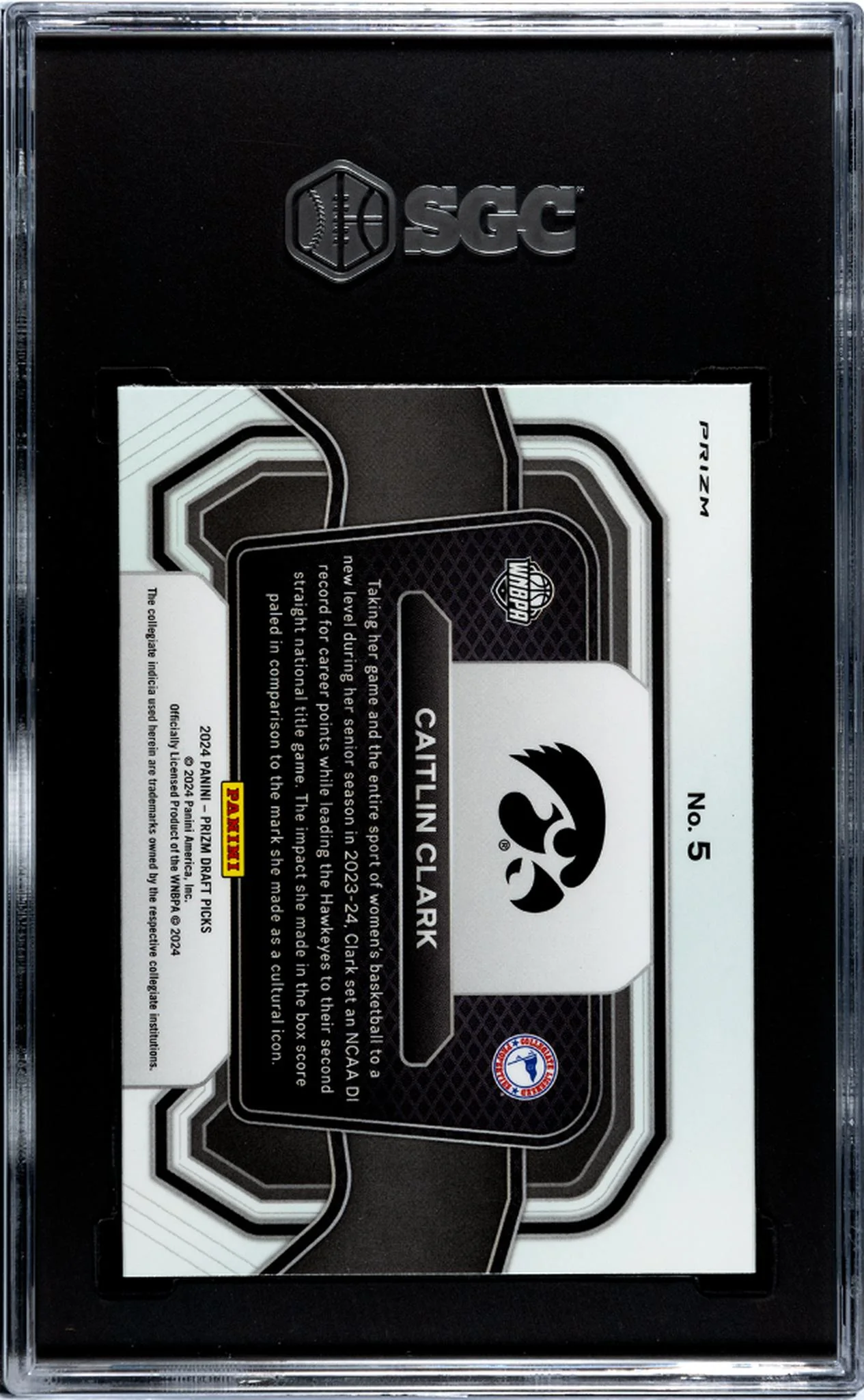 2024 Panini Prizm Draft Picks Campus Legends Red Ice Caitlin Clark #5 RC SGC 8 - Image 2