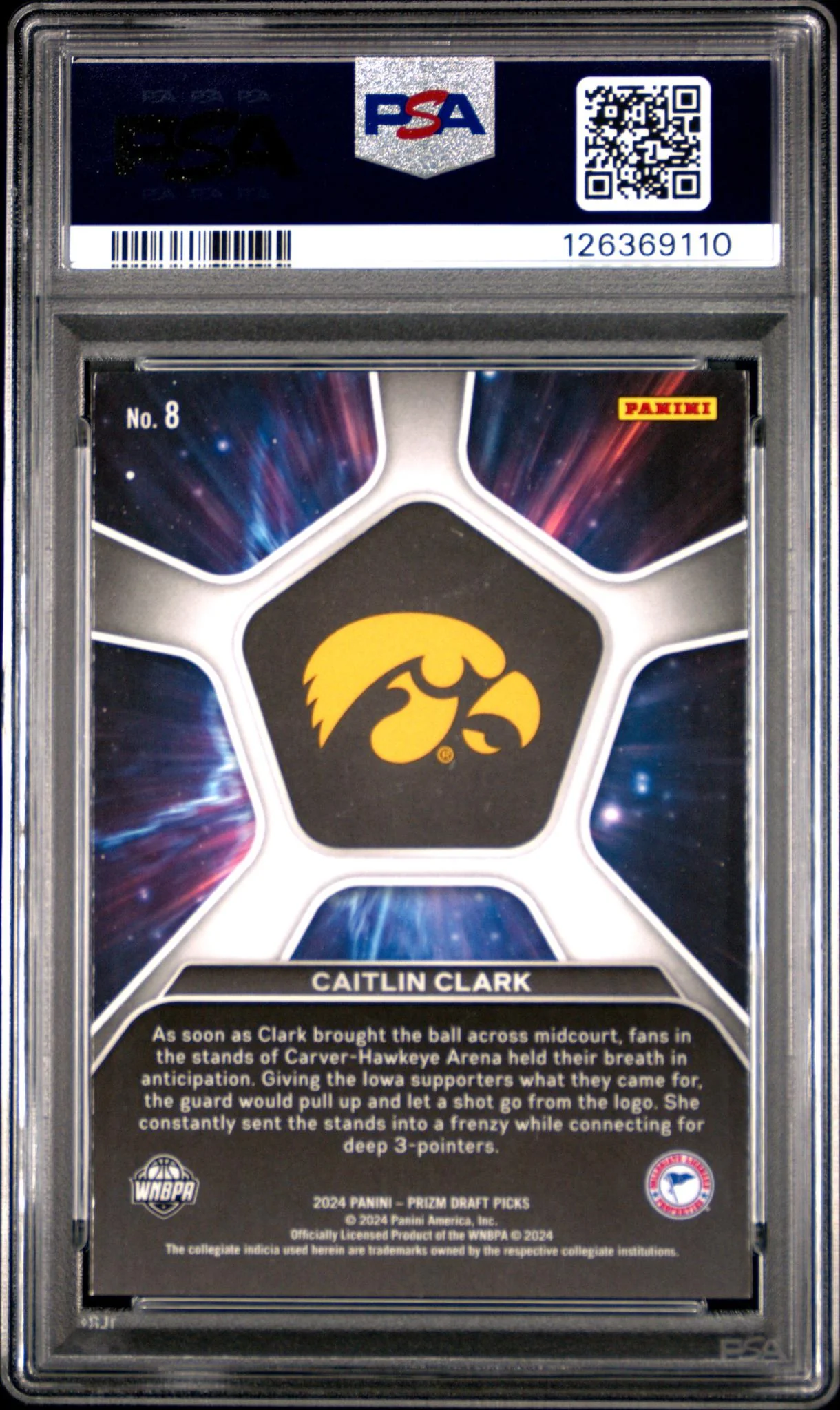 2024 Panini Prizm Draft Picks Deep Space Caitlin Clark #8 PSA 10 - Image 2