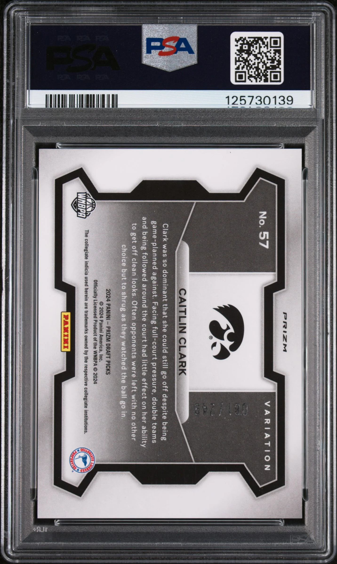 2024 Panini Prizm Draft Picks Horizontal Variation Blue Wave Caitlin Clark #57 /149 /249 PSA 10 - Image 2