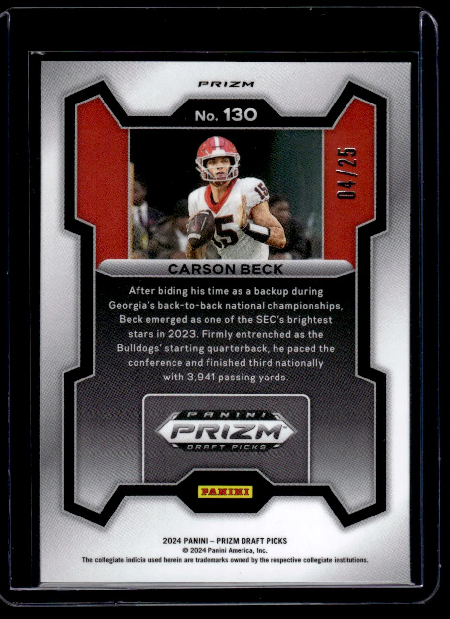2024 Panini Prizm Draft Picks Rated Prospect Carson Beck #130 /25 - Image 2