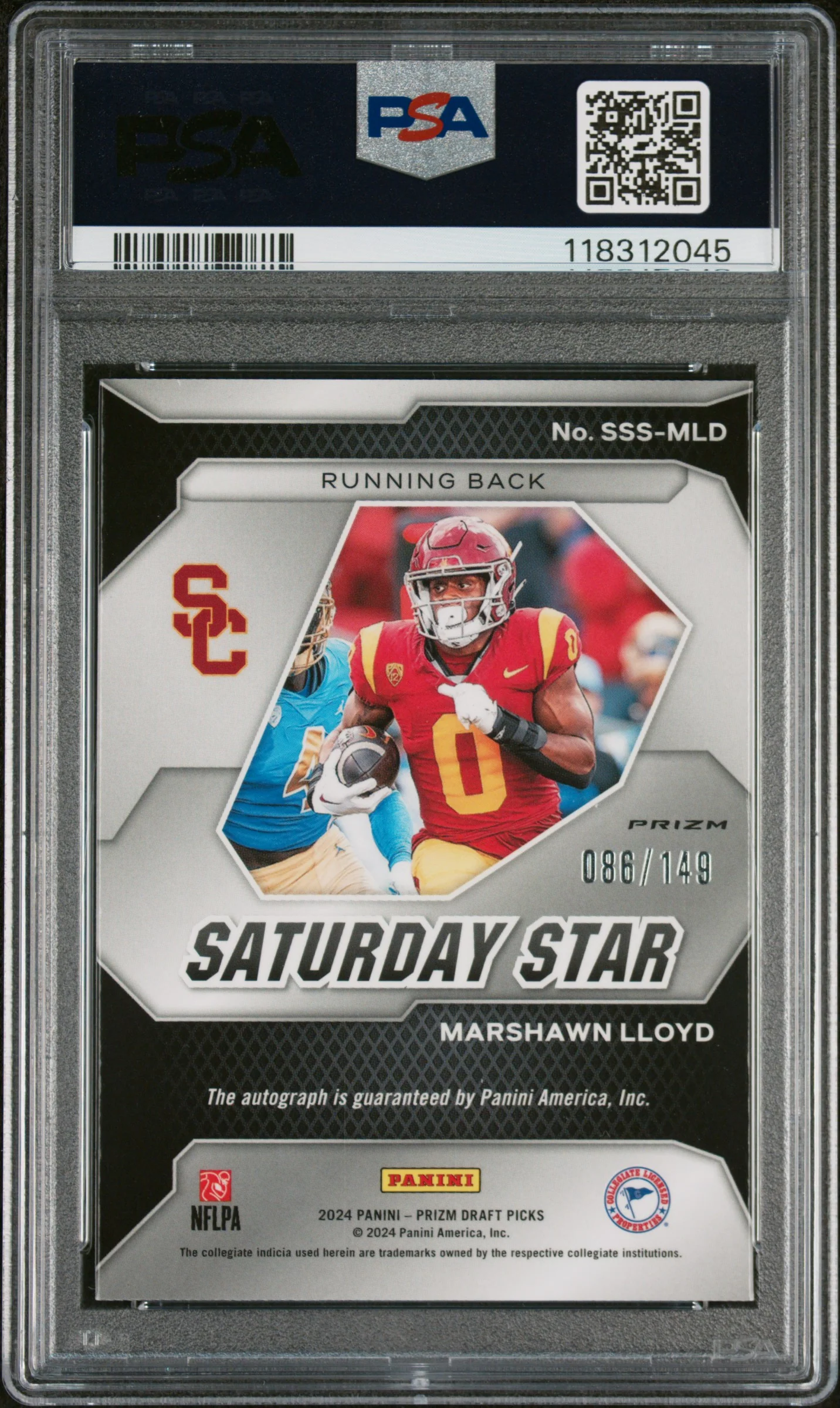 2024 Panini Prizm Draft Picks Saturday Star Signatures Blue Prizm Marshawn Lloyd #SSSMLD /149 PSA 9 - Image 2