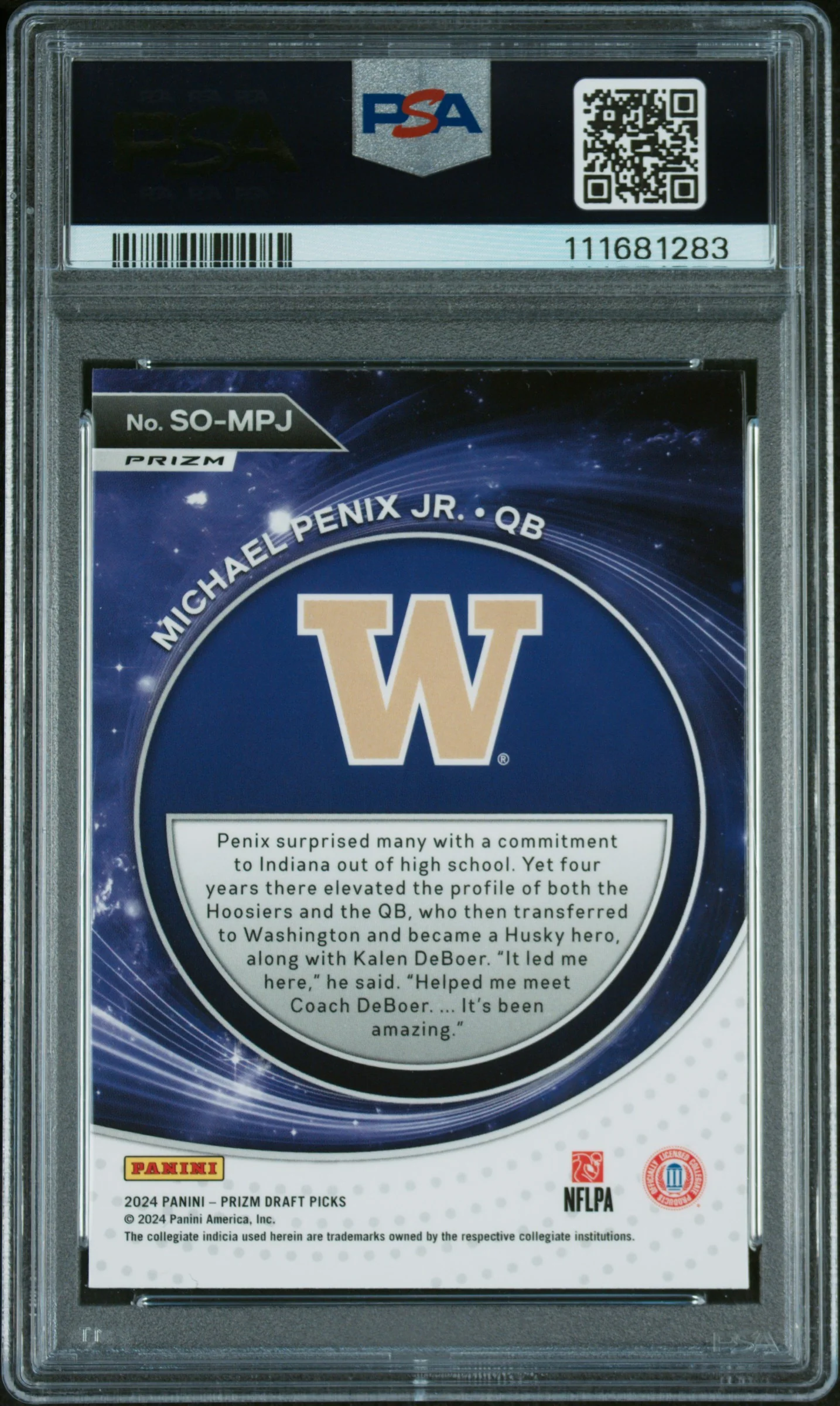 2024 Panini Prizm Draft Picks Student Orientation Red Ice Prizm Michael Penix Jr. #SO-MPJ PSA 9 - Image 2
