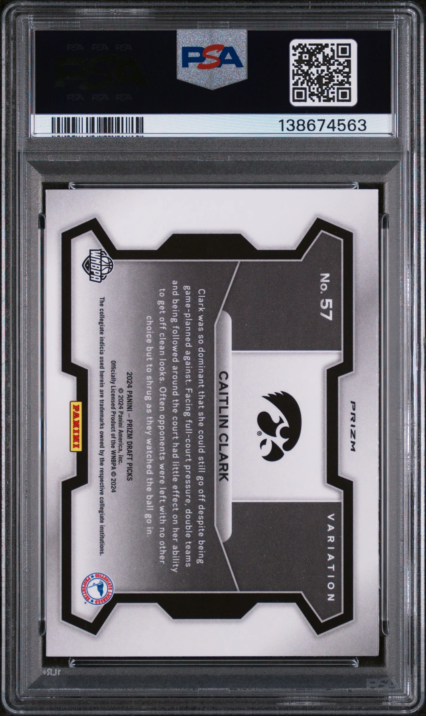 2024 Panini Prizm Draft Picks Variation Orange Ice Prizm Caitlin Clark #57 PSA 9 - Image 2