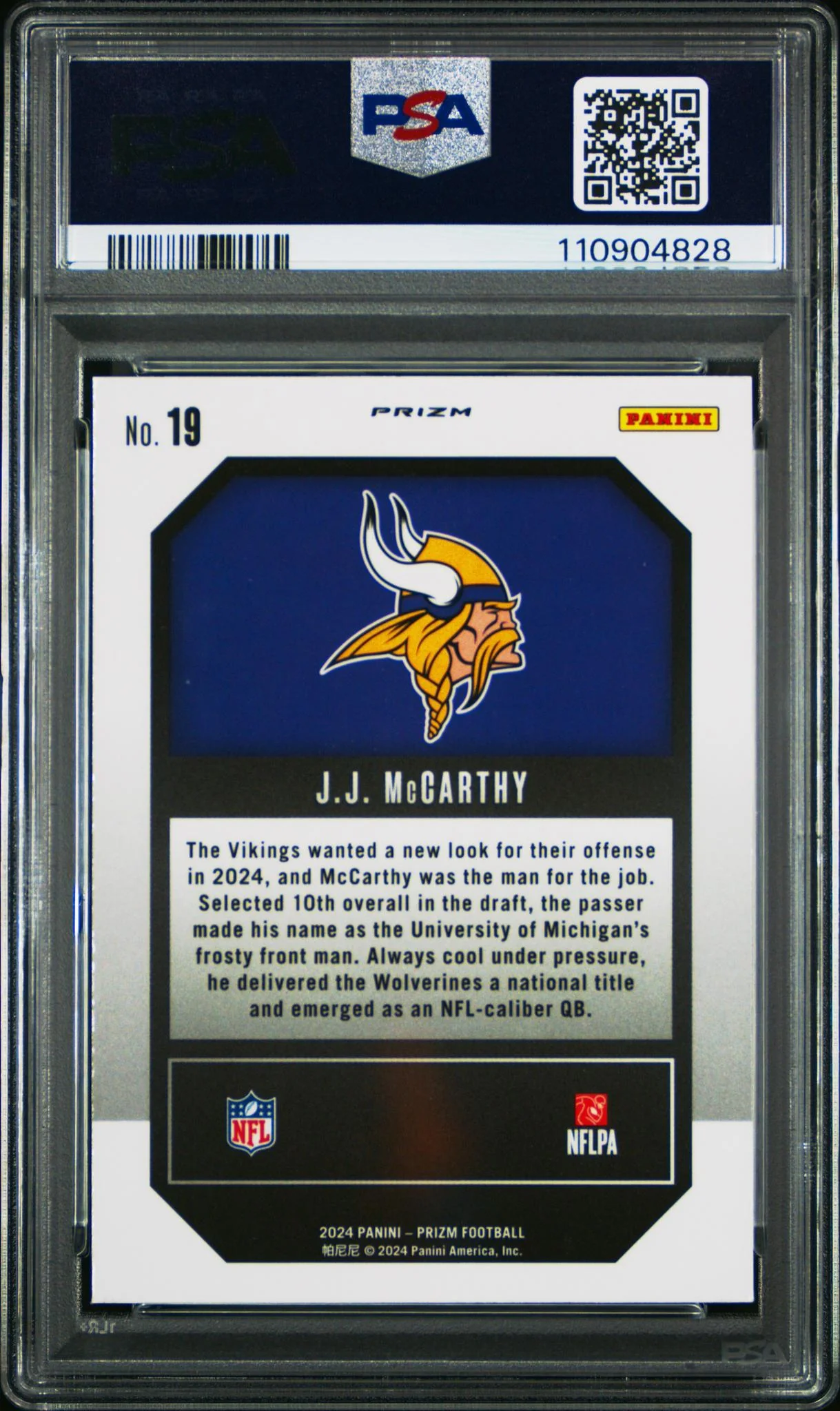 2024 Panini Prizm Emergent Green Ice Prizm JJ Mccarthy #19 PSA 10 - Image 2