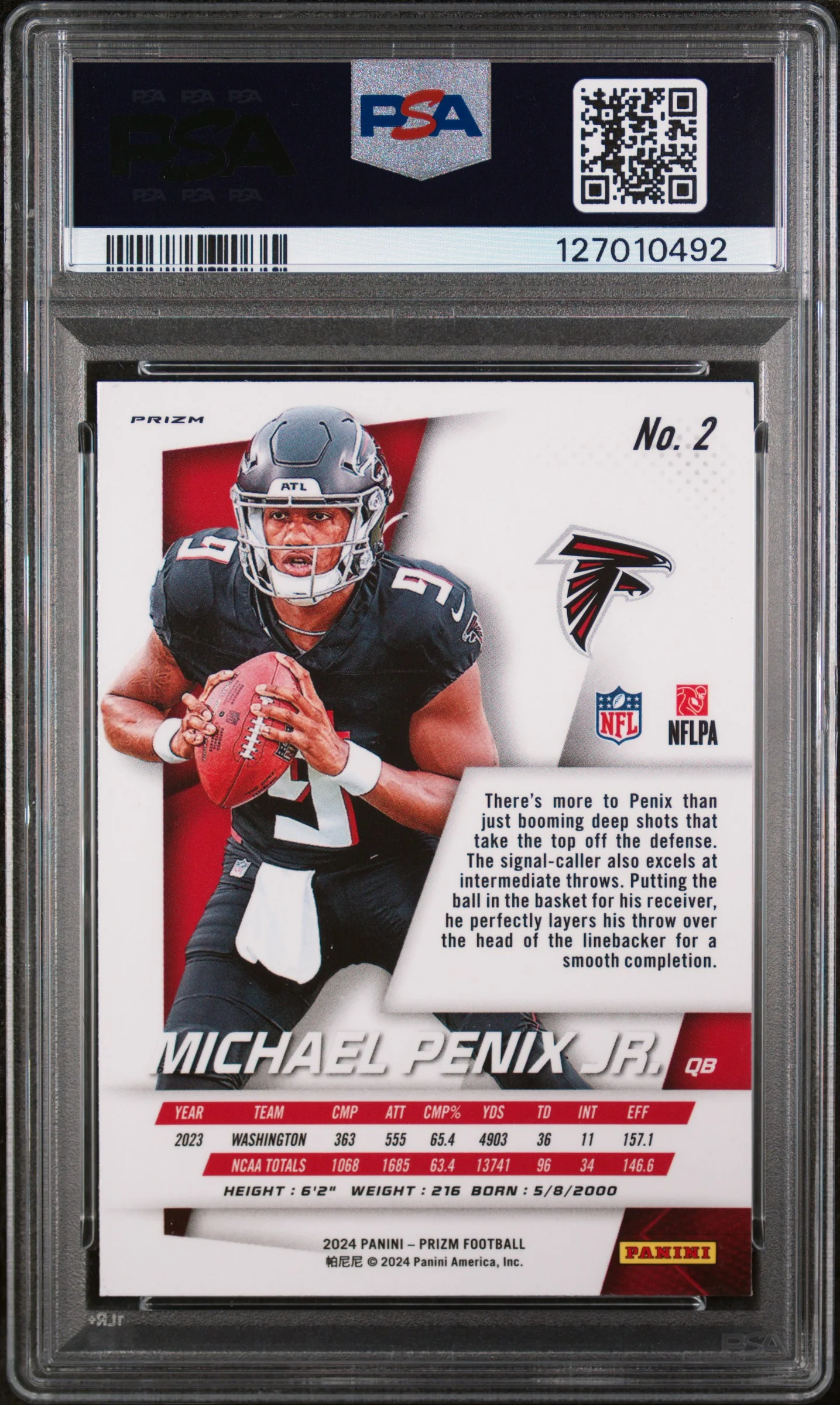 2024 Panini Prizm Flashback Rookie Michael Penix Jr. #2 PSA 10 - Image 2