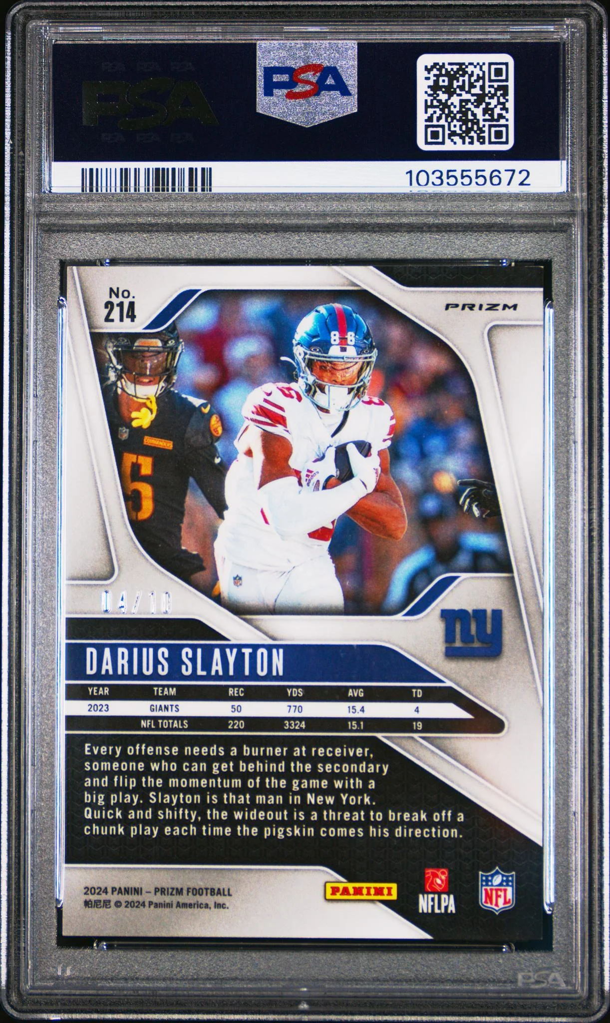 2024 Panini Prizm Gold Shimmer Darius Slayton #214 /10 PSA 9 - Image 2