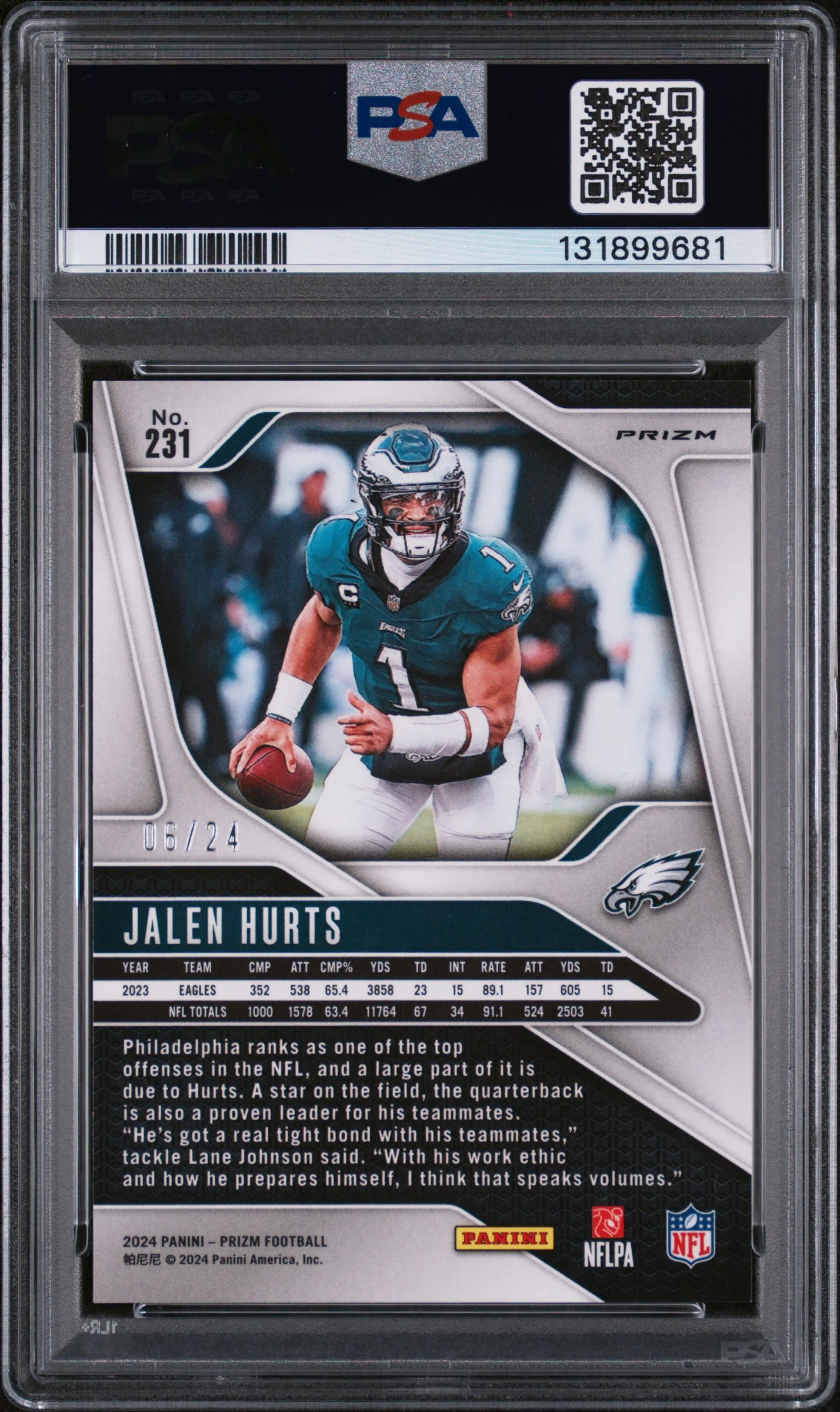 2024 Panini Prizm Gold Sparkle Jalen Hurts #231 /24 PSA 9 - Image 2