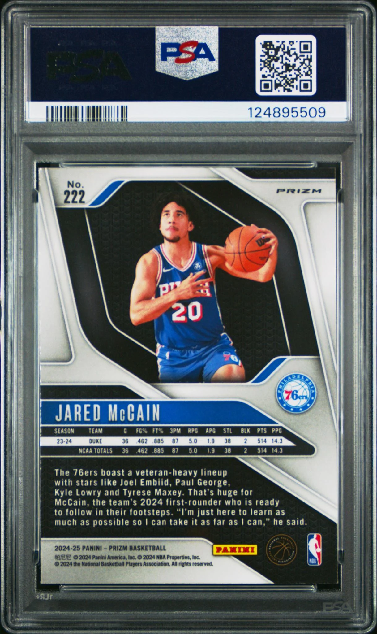 2024 Panini Prizm Green Ice Prizm Jared Mccain #222 PSA 9 - Image 2