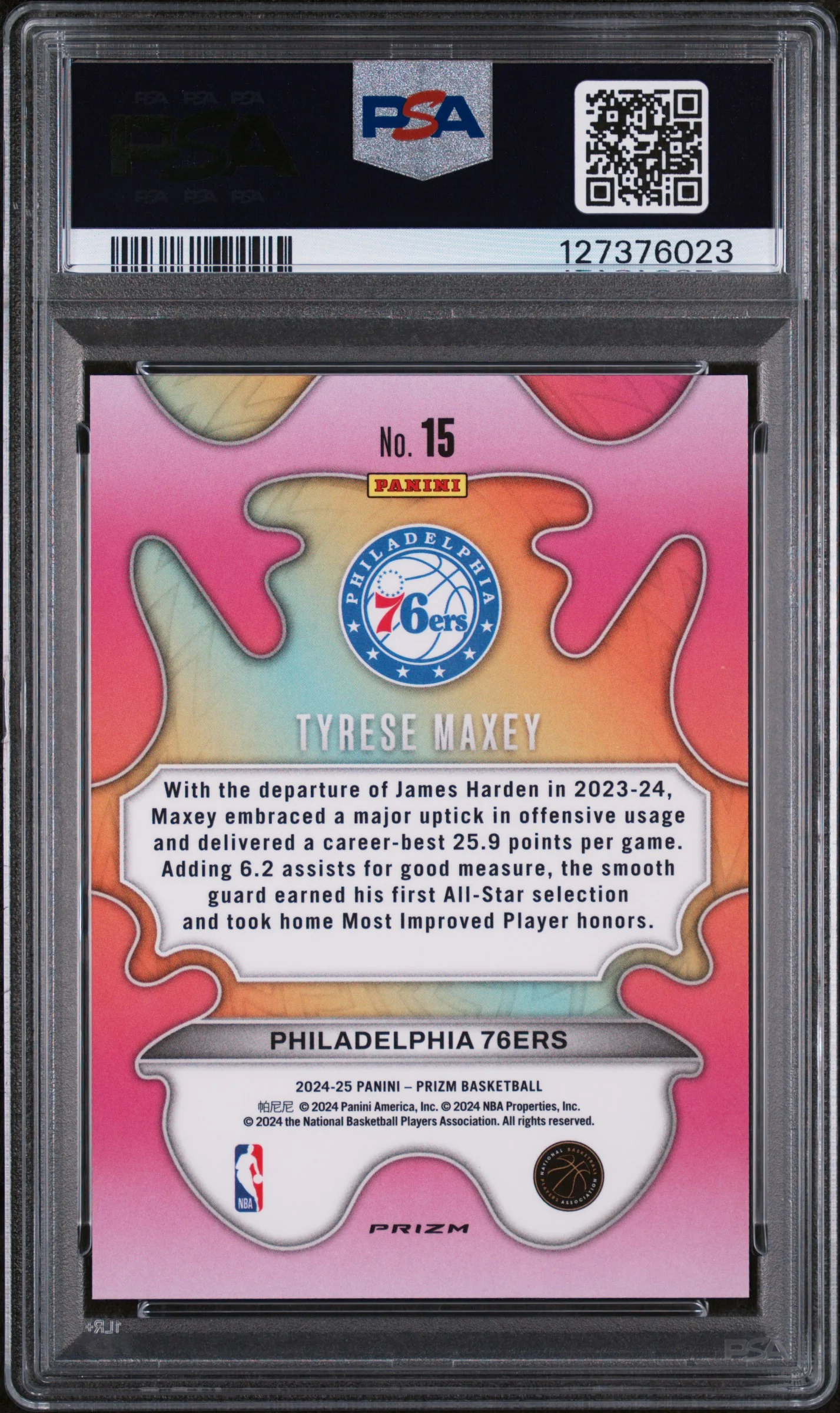 2024 Panini Prizm Groovy Tyrese Maxey #15 PSA 10 - Image 2