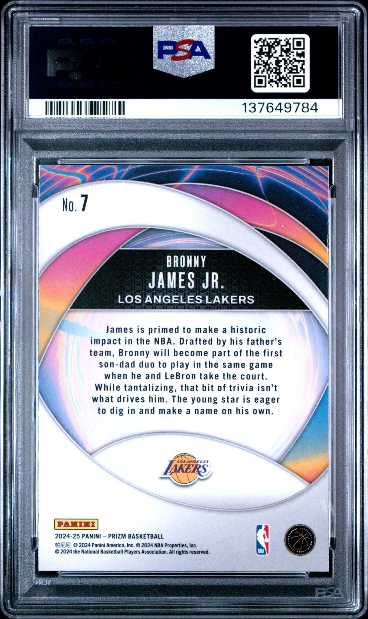 2024 Panini Prizm Instant Impact Bronny James Jr. #7 PSA 10 - Image 2