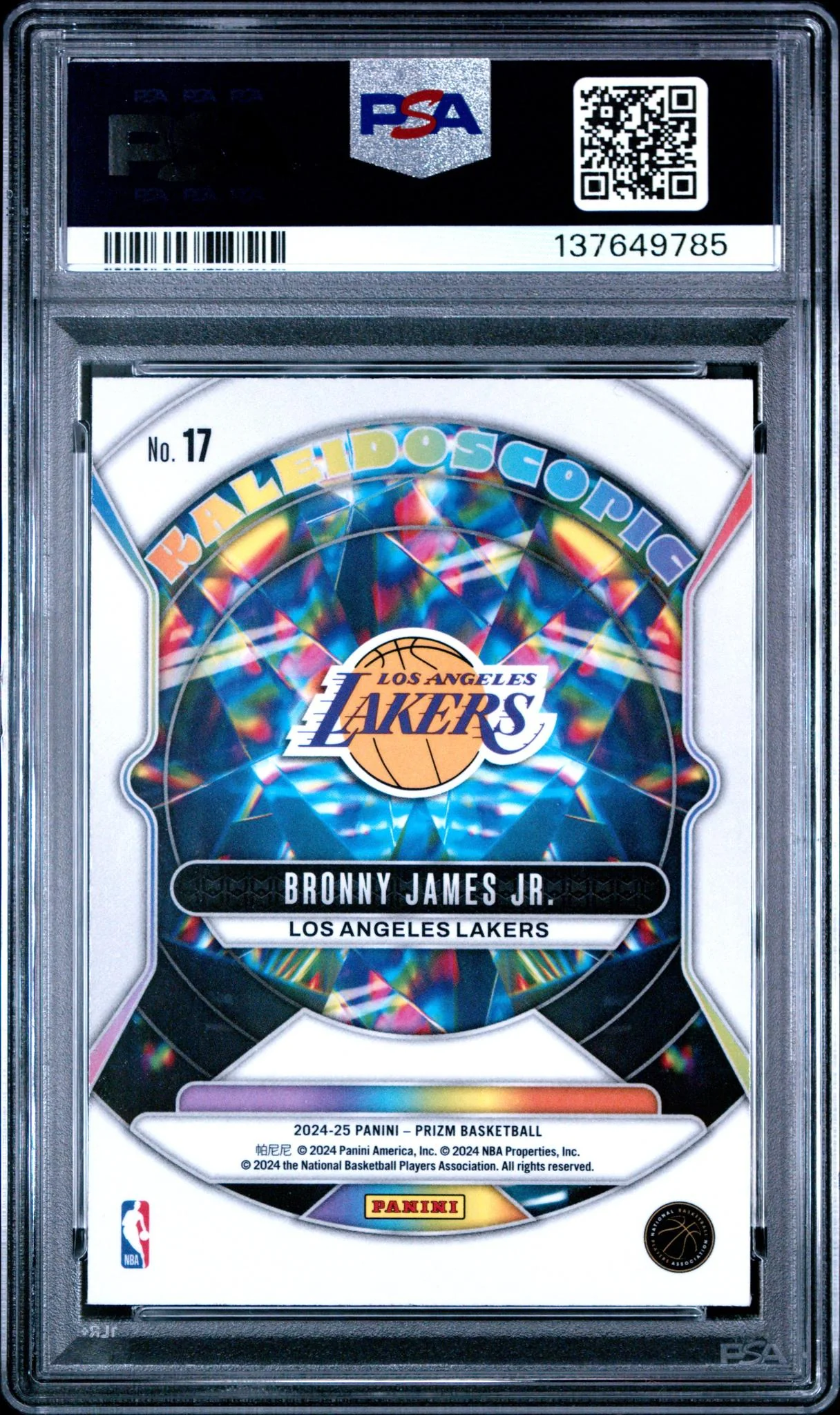 2024 Panini Prizm Kaleidoscopic Bronny James Jr. #17 PSA 10 - Image 2