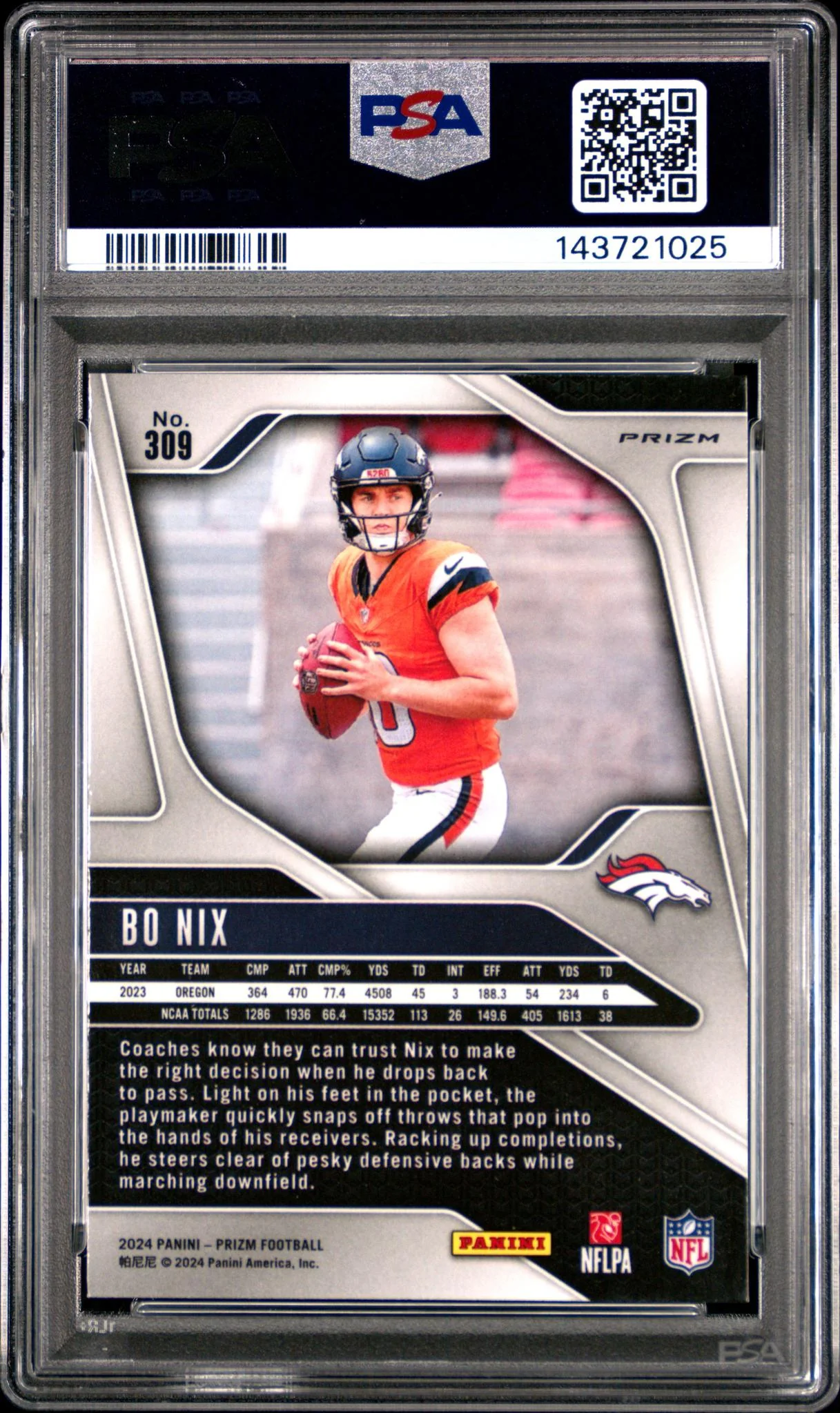 2024 Panini Prizm Lazer Prizm Bo Nix #309 PSA 9 - Image 2