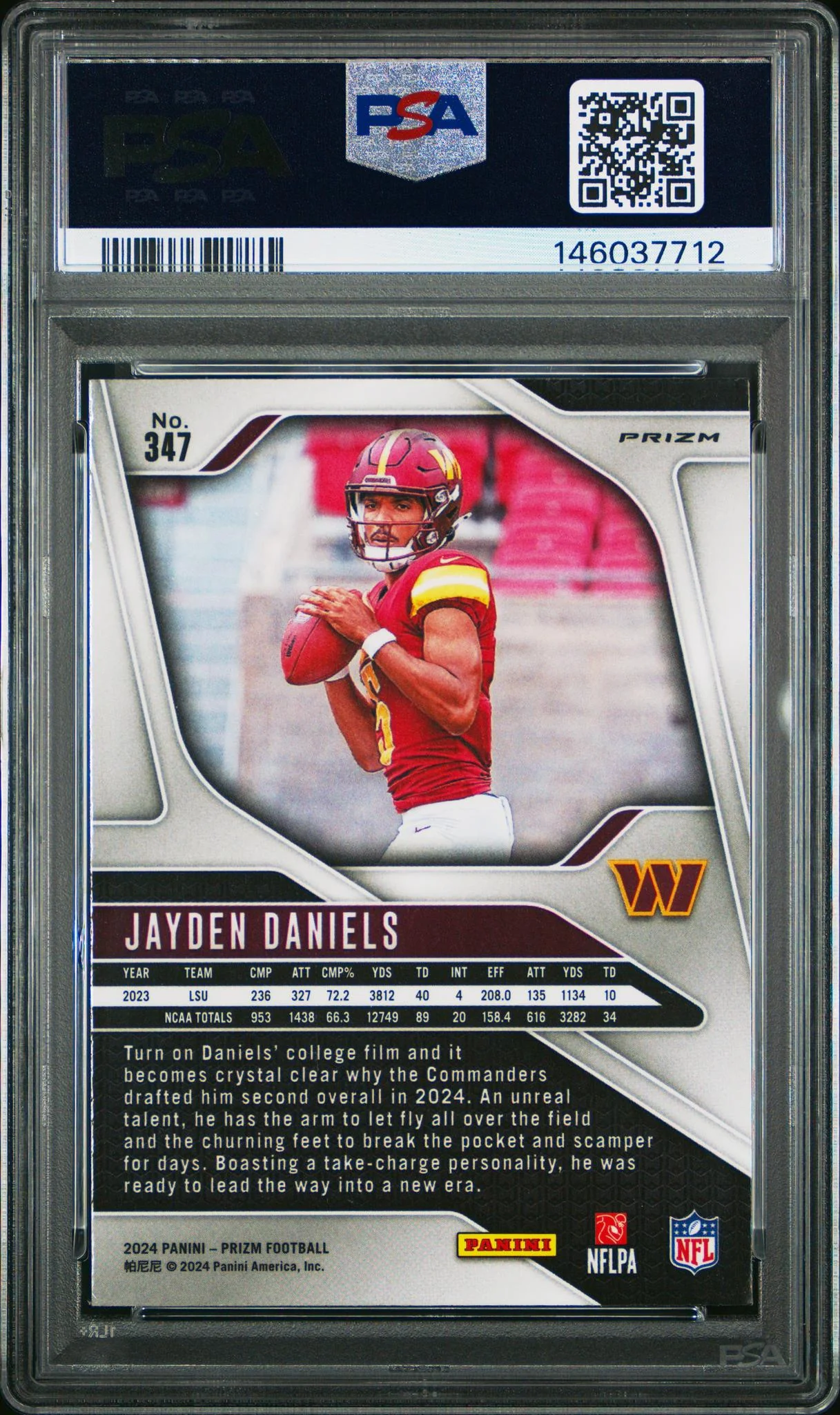 2024 Panini Prizm Lazer Prizm Jayden Daniels #347 PSA 8 - Image 2