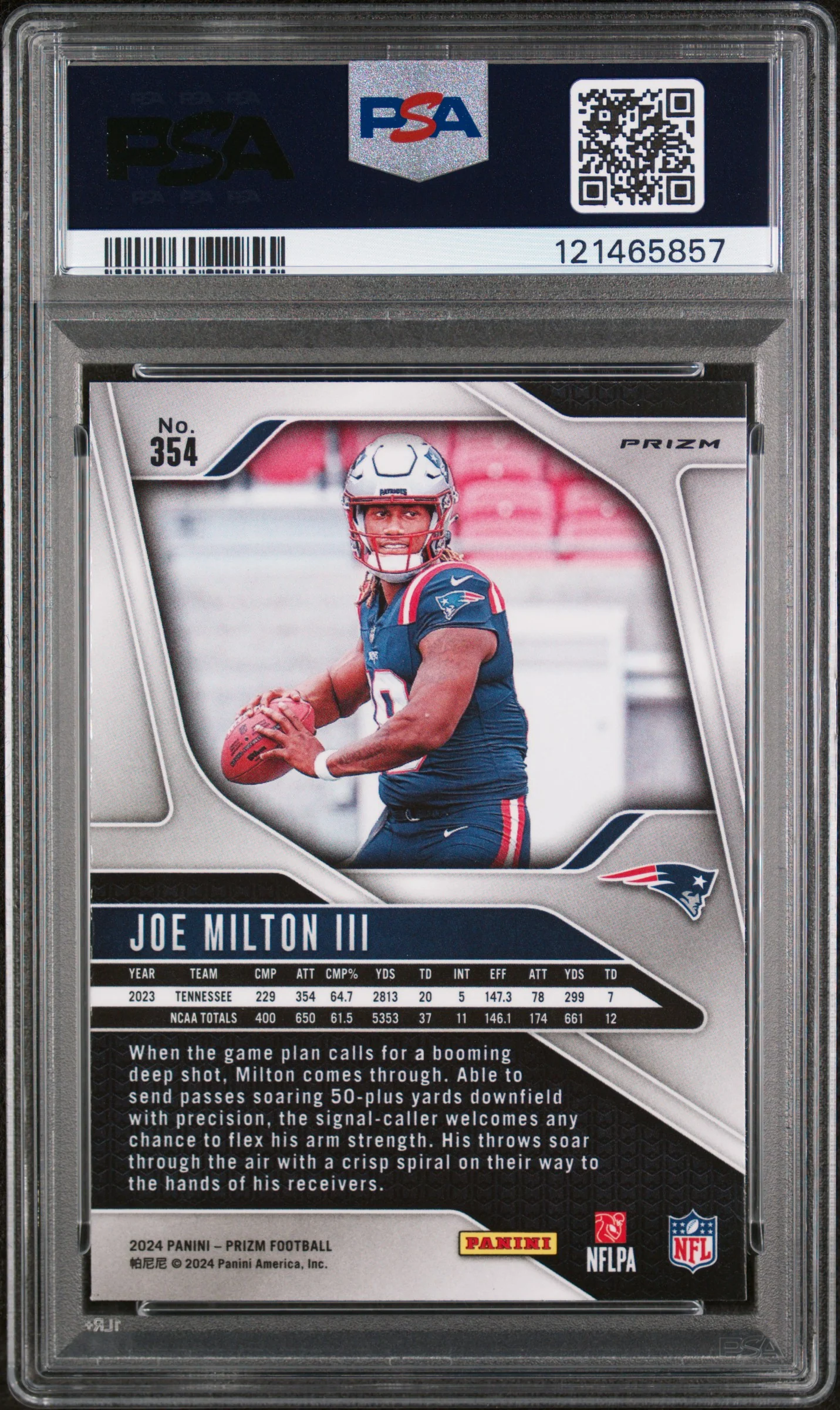 2024 Panini Prizm Lazer Prizm Joe Milton III #354 PSA 9 - Image 2