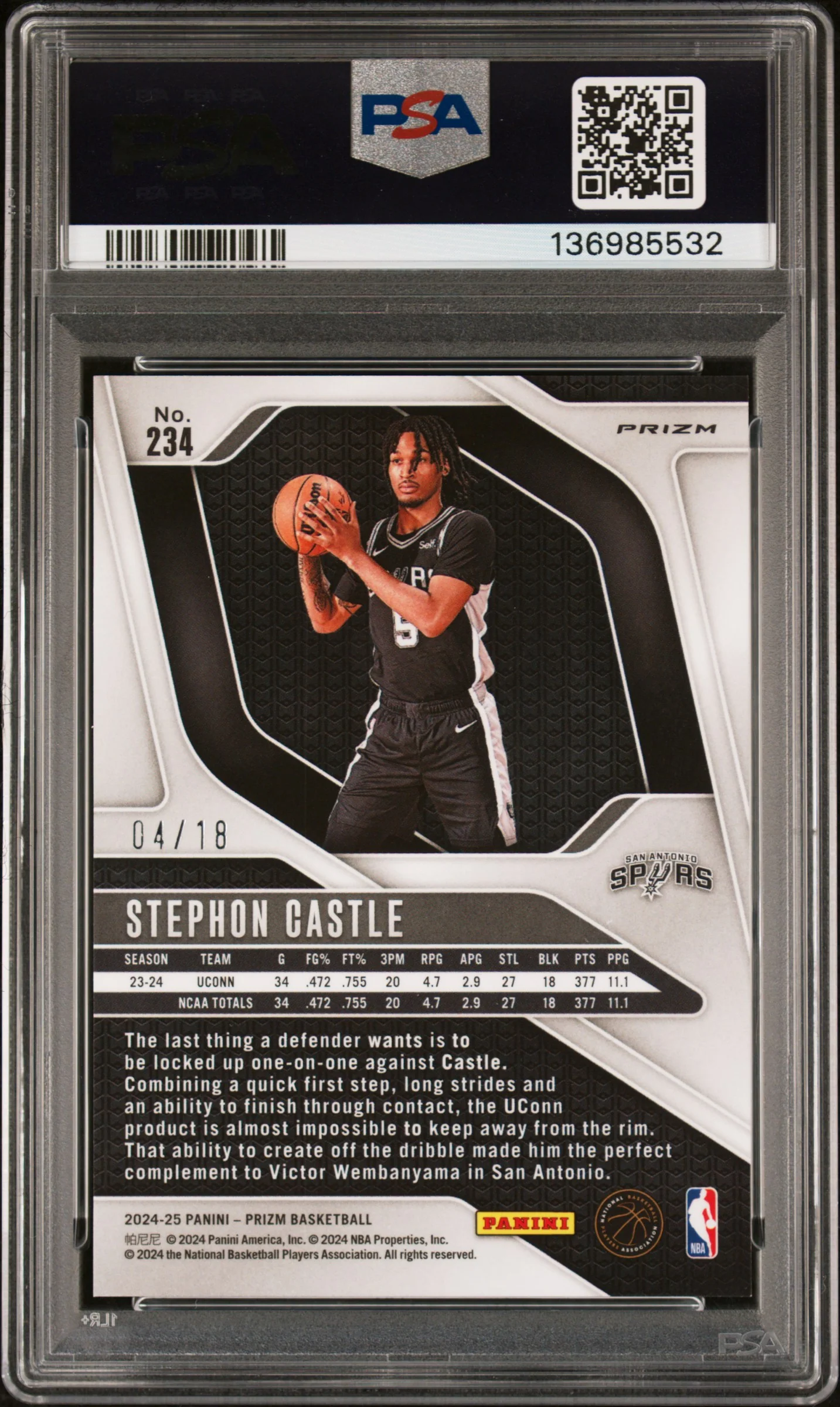 2024 Panini Prizm Lotus Flower Prizm Stephon Castle #234 /18 PSA 9 - Image 2