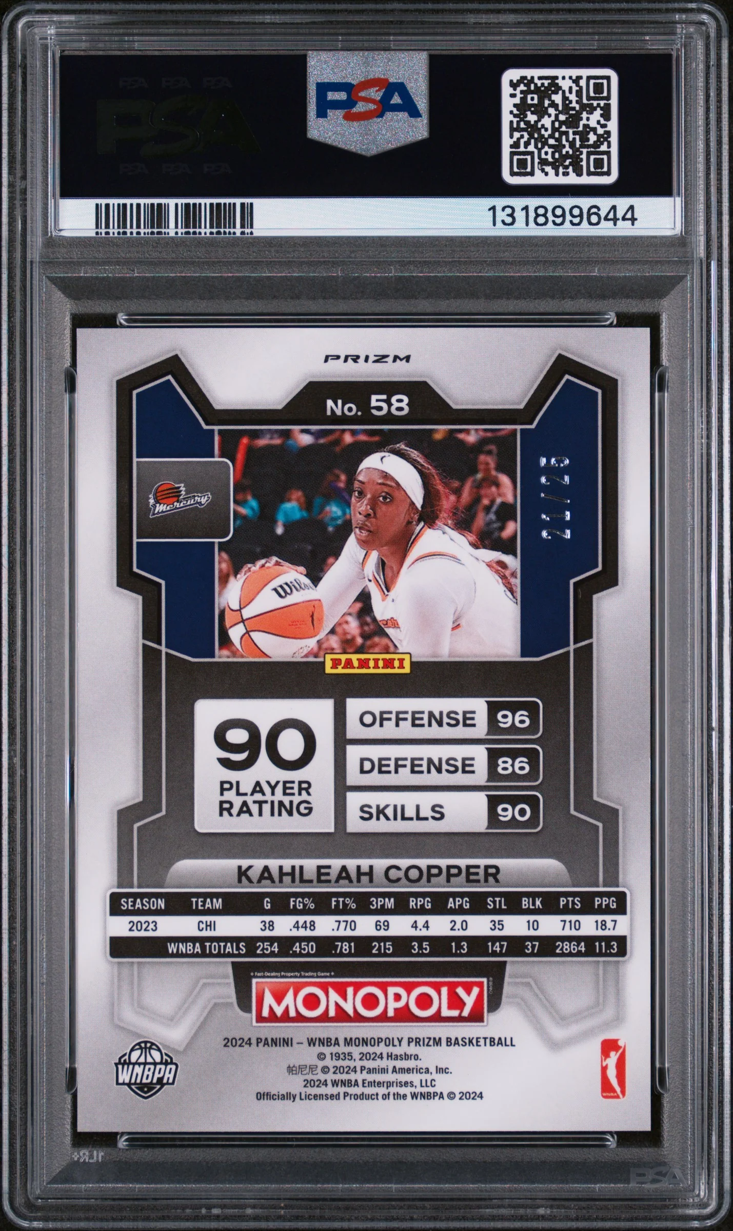 2024 Panini Prizm Monopoly WNBA Question Mark Kahleah Copper #58 /25 PSA 10 - Image 2