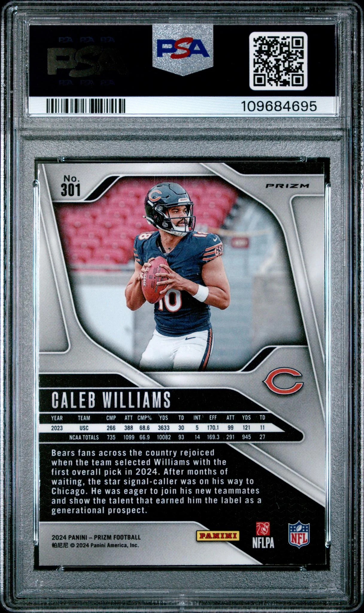 2024 Panini Prizm Neon Green Pulsar Caleb Williams #301 PSA 10 - Image 2