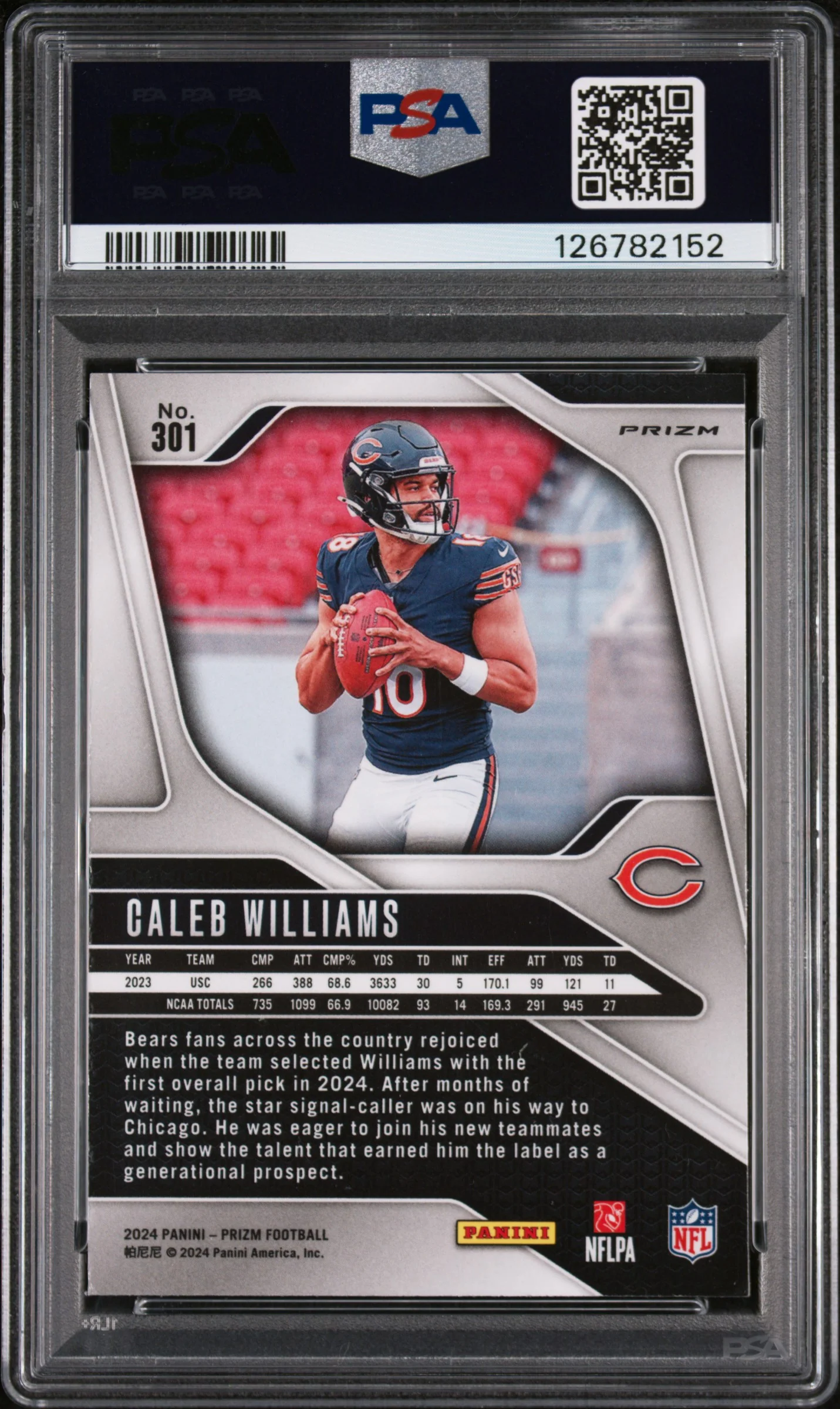 2024 Panini Prizm Neon Green Pulsar Caleb Williams #301 PSA 9 - Image 2