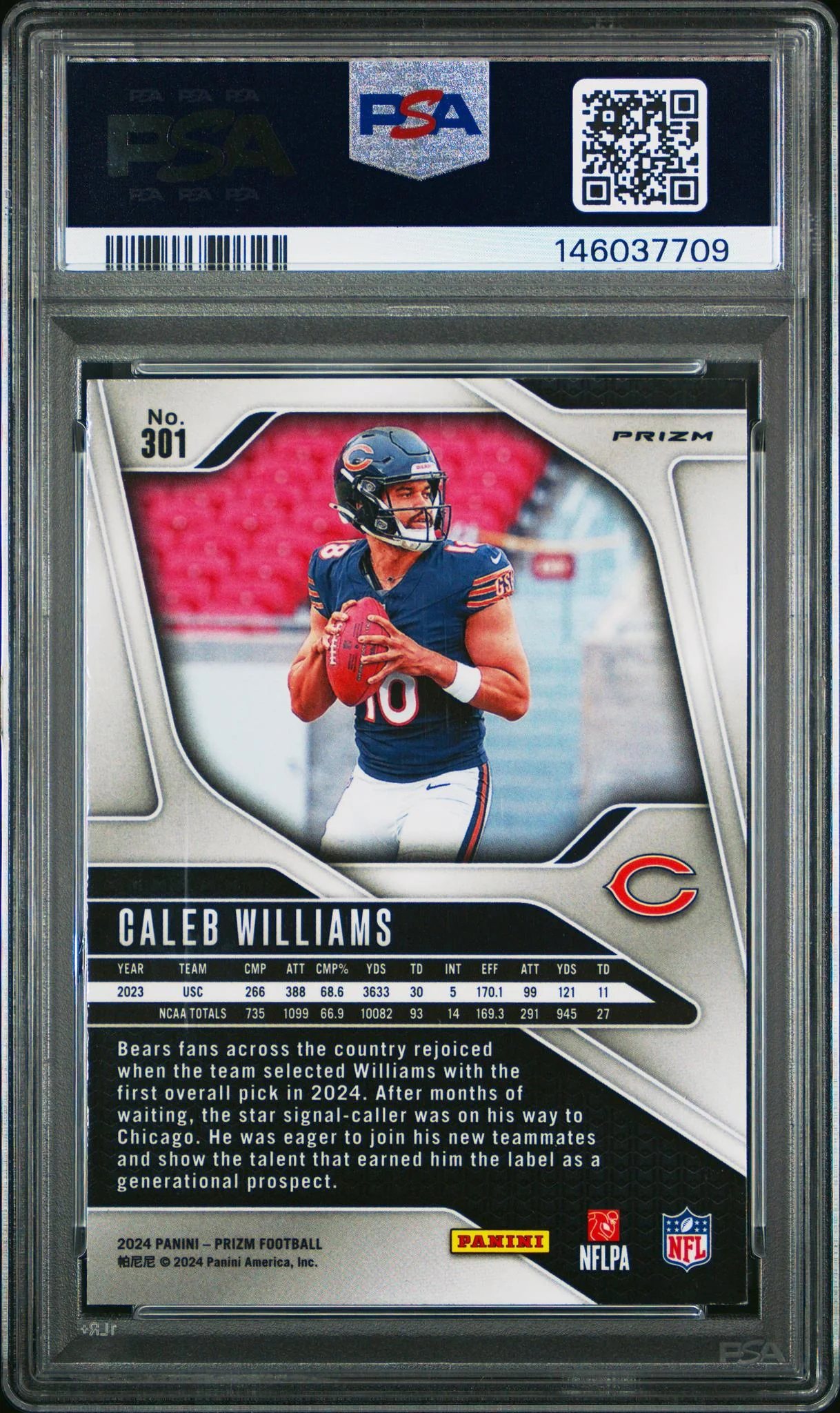 2024 Panini Prizm Neon Green Pulsar Caleb Williams #301 PSA 9 - Image 2