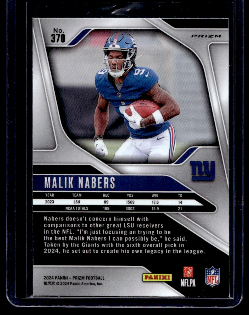 2024 Panini Prizm No Huddle Malik Nabers #370 RC - Image 2