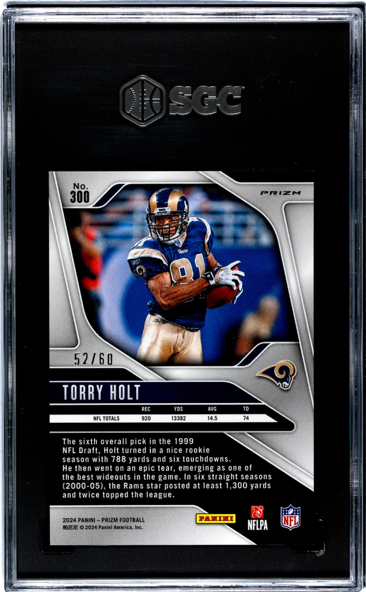 2024 Panini Prizm Orange Wave Prizm Torry Holt #300 /60 SGC 10 - Image 2