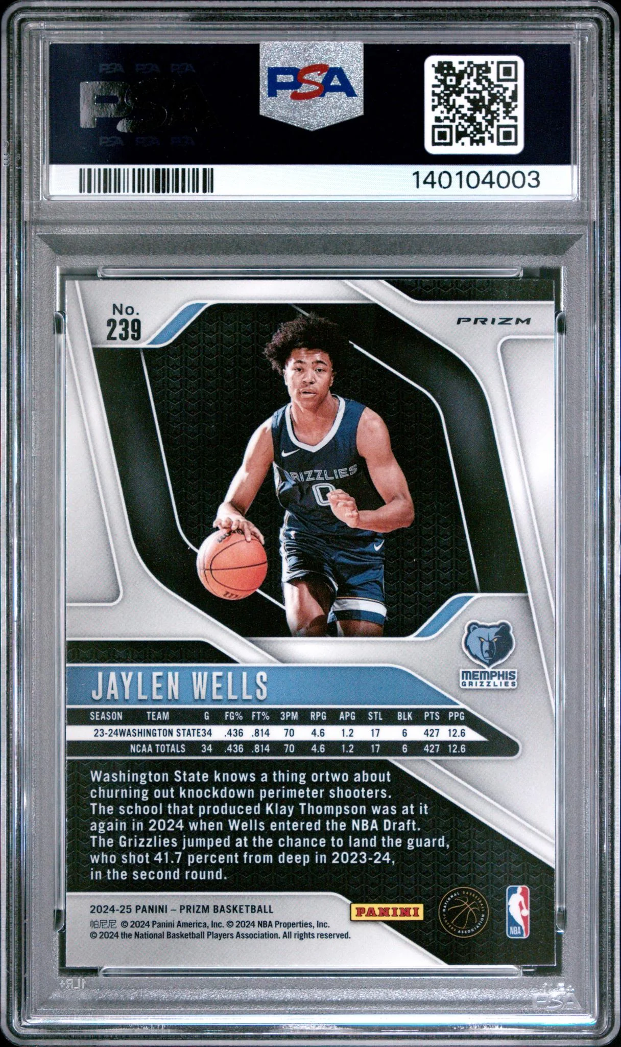 2024 Panini Prizm Pink Ice Prizm Jaylen Wells #239 PSA 10 - Image 2
