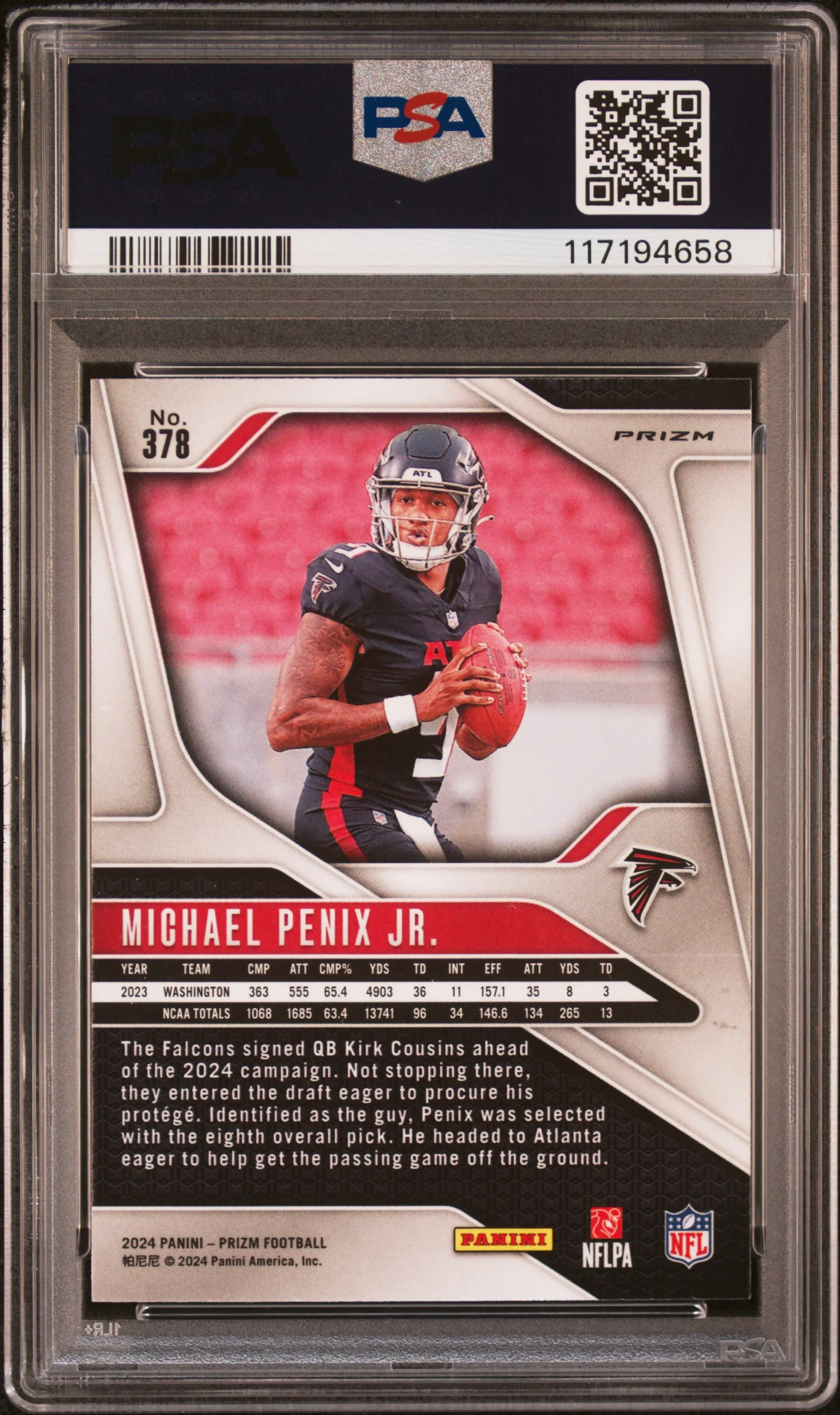 2024 Panini Prizm Pink Wave Michael Penix Jr. #378 PSA 10 - Image 2