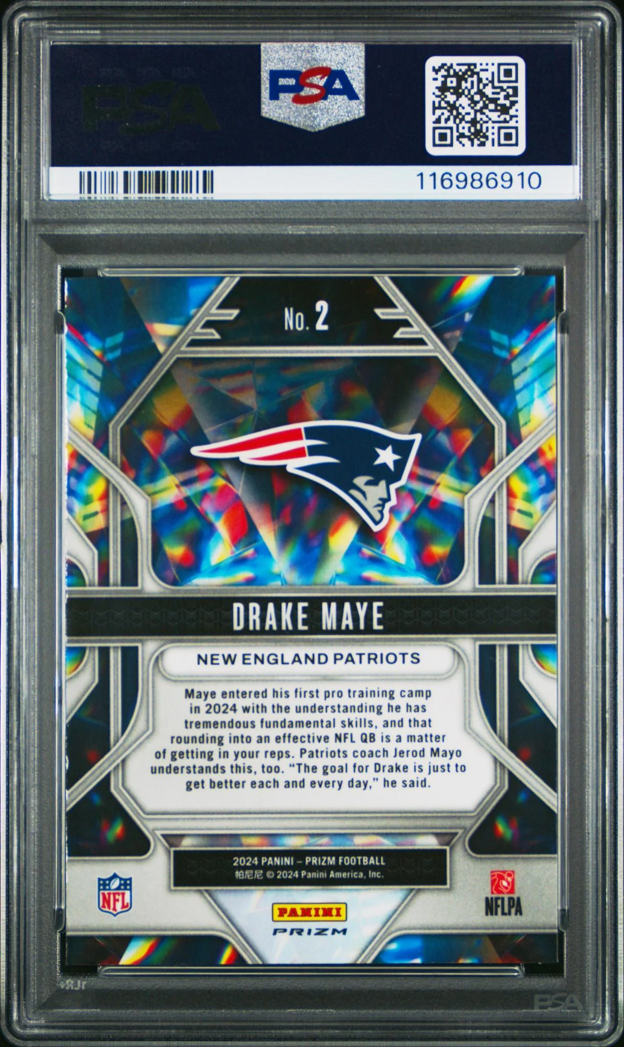 2024 Panini Prizm Prizmatic Green Prizm Drake Maye #2 PSA 10 - Image 2