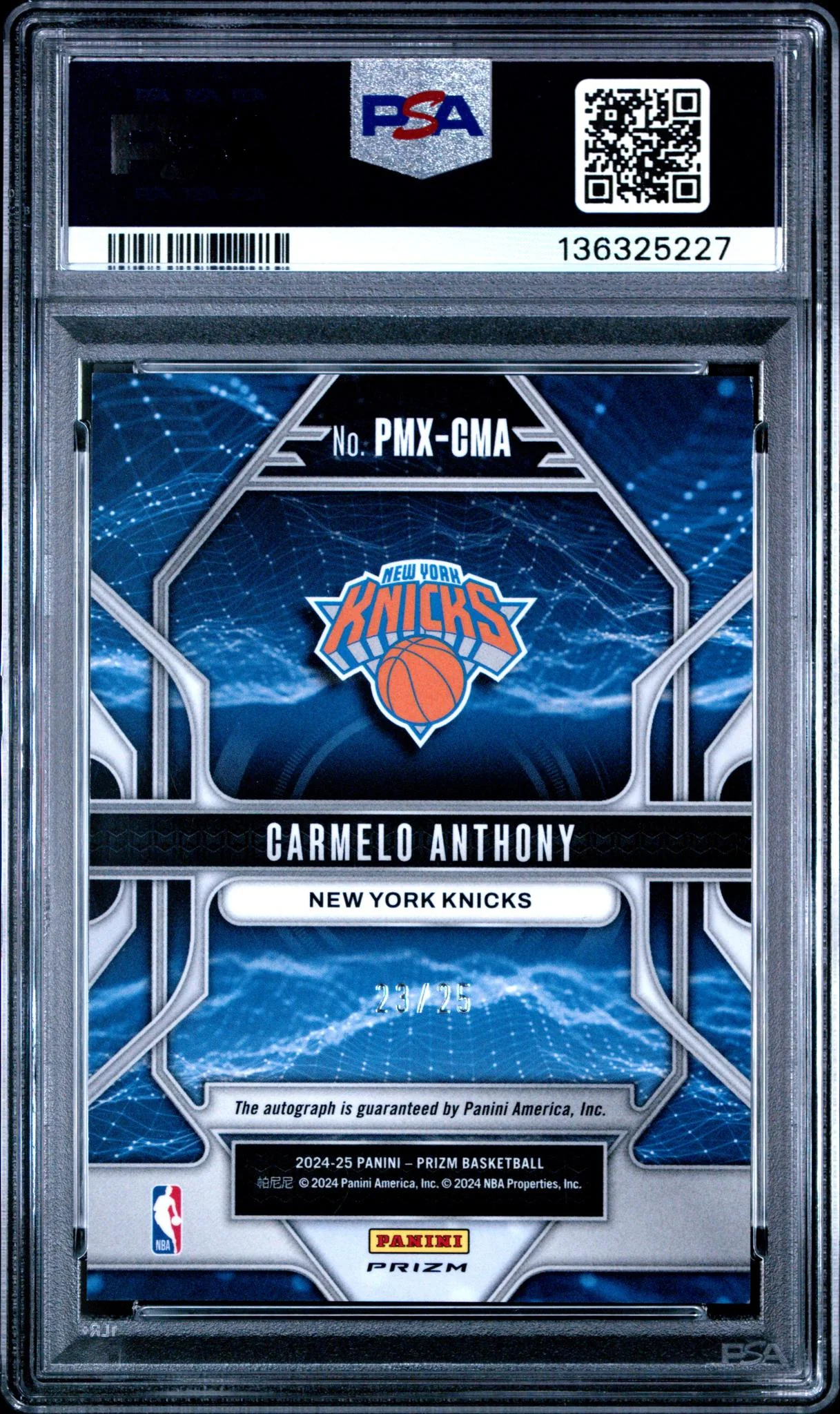 2024 Panini Prizm Prizmatrix Signatures Mojo Prizm Carmelo Anthony #PMXCMA /75 PSA 8 - Image 2