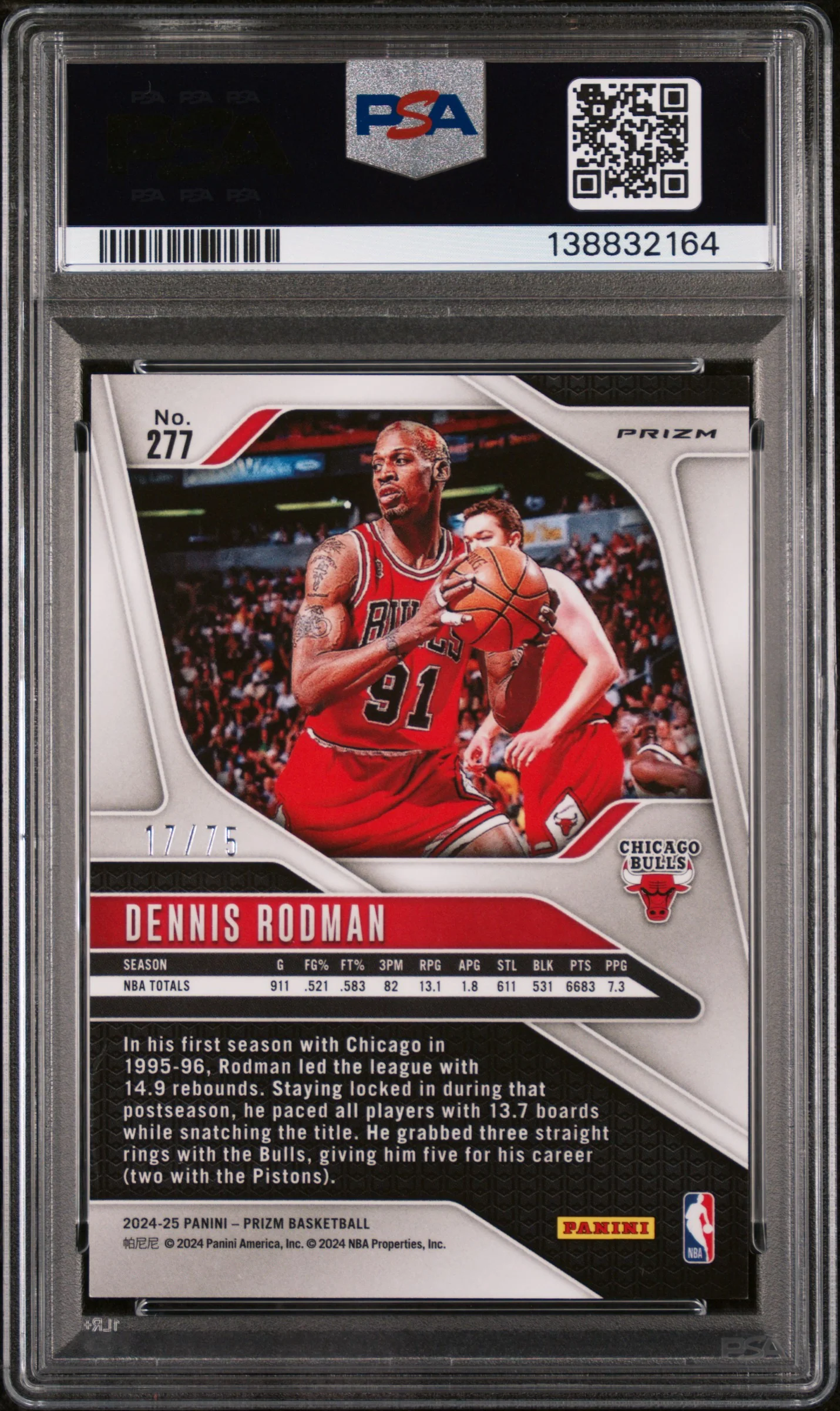 2024 Panini Prizm Prizms Fast Break Purple Dennis Rodman #277 /75 PSA 9 - Image 2