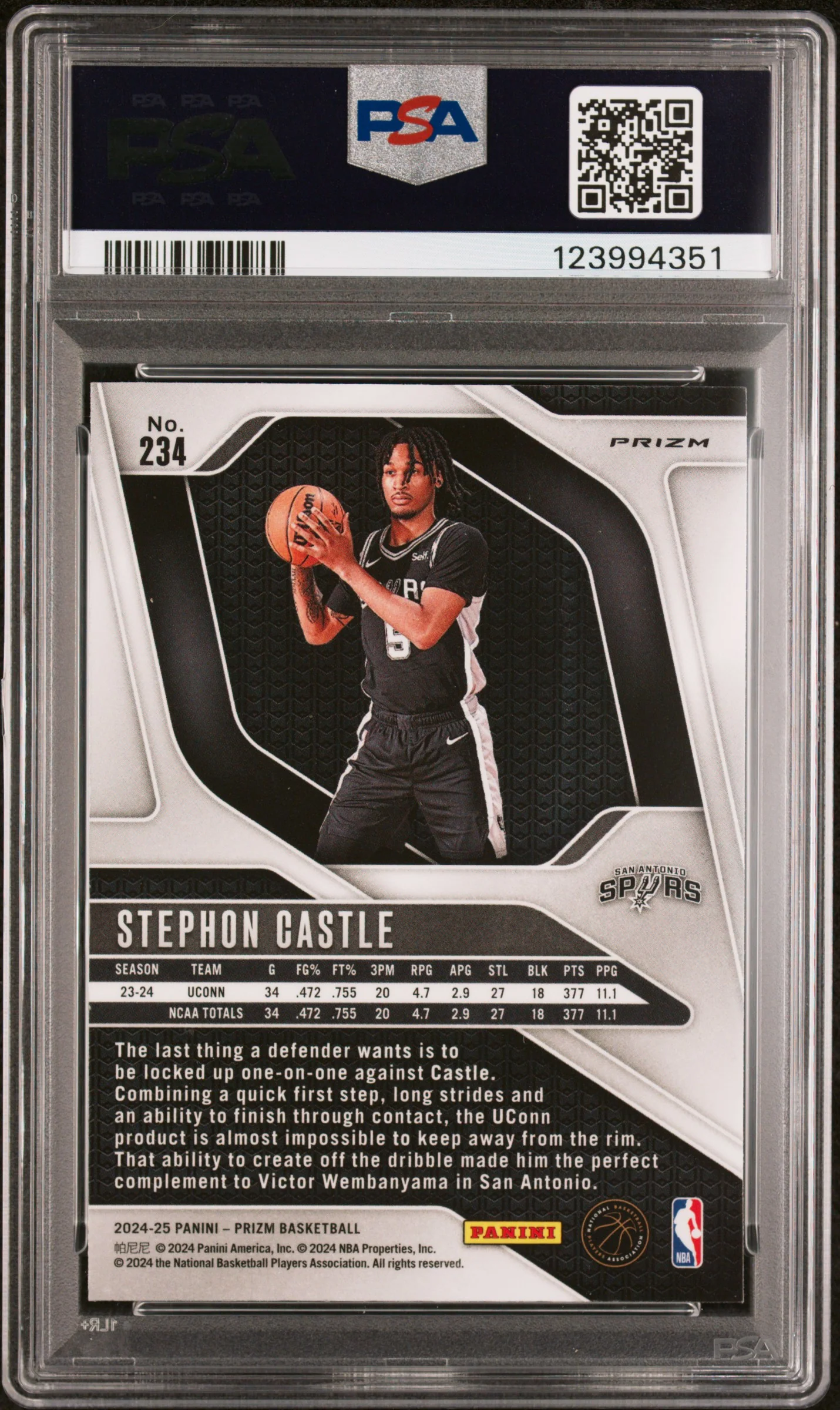 2024 Panini Prizm Red Ice Prizm Stephon Castle #234 PSA 9 - Image 2