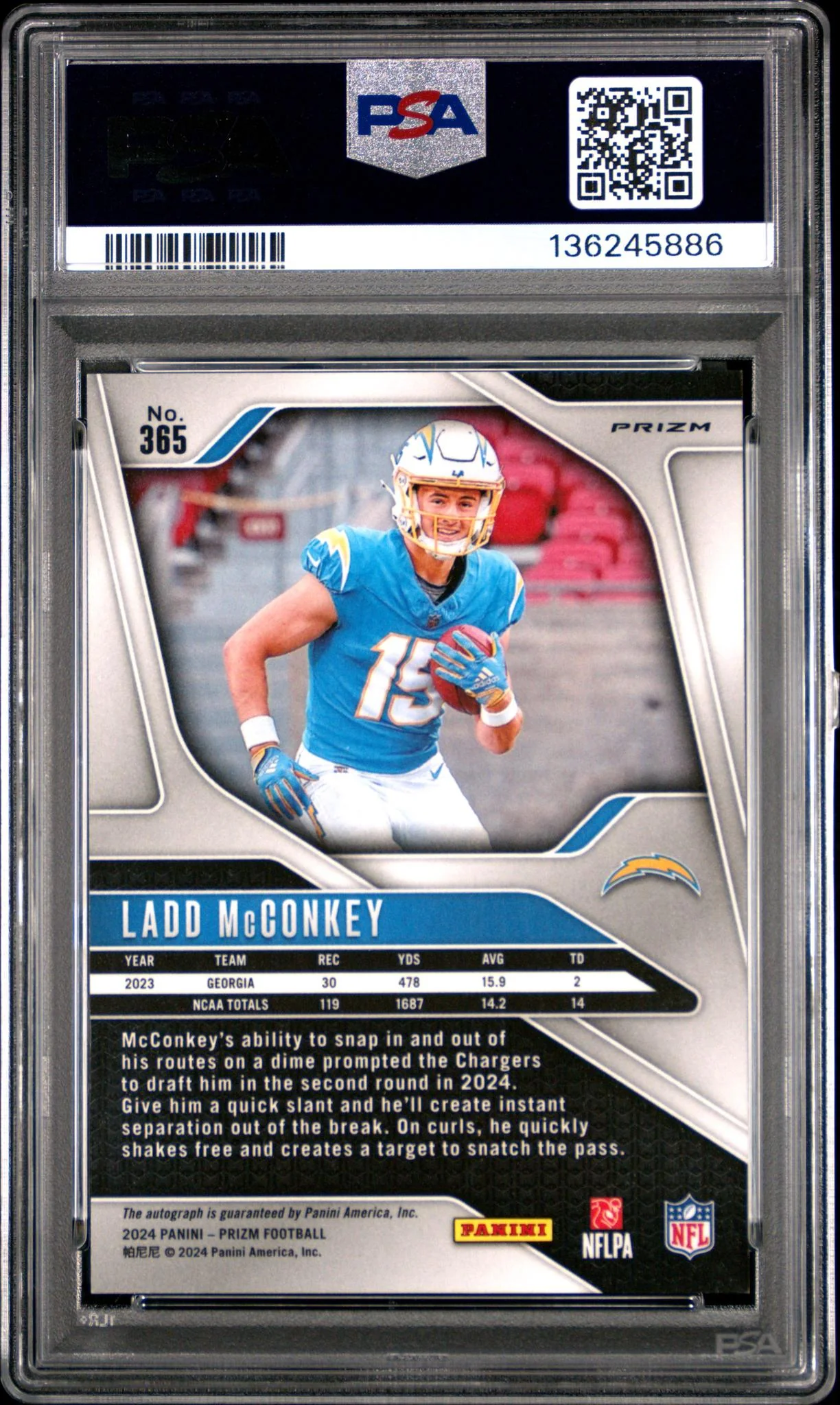 2024 Panini Prizm Rookie Autographs Pink Prizm Ladd Mcconkey #365 PSA 9 - Image 2