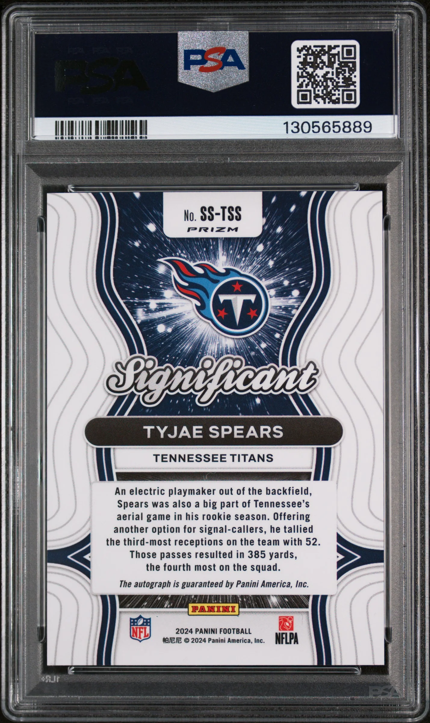 2024 Panini Prizm Significant Signatures Tyjae Spears #SSTSS PSA 10 - Image 2